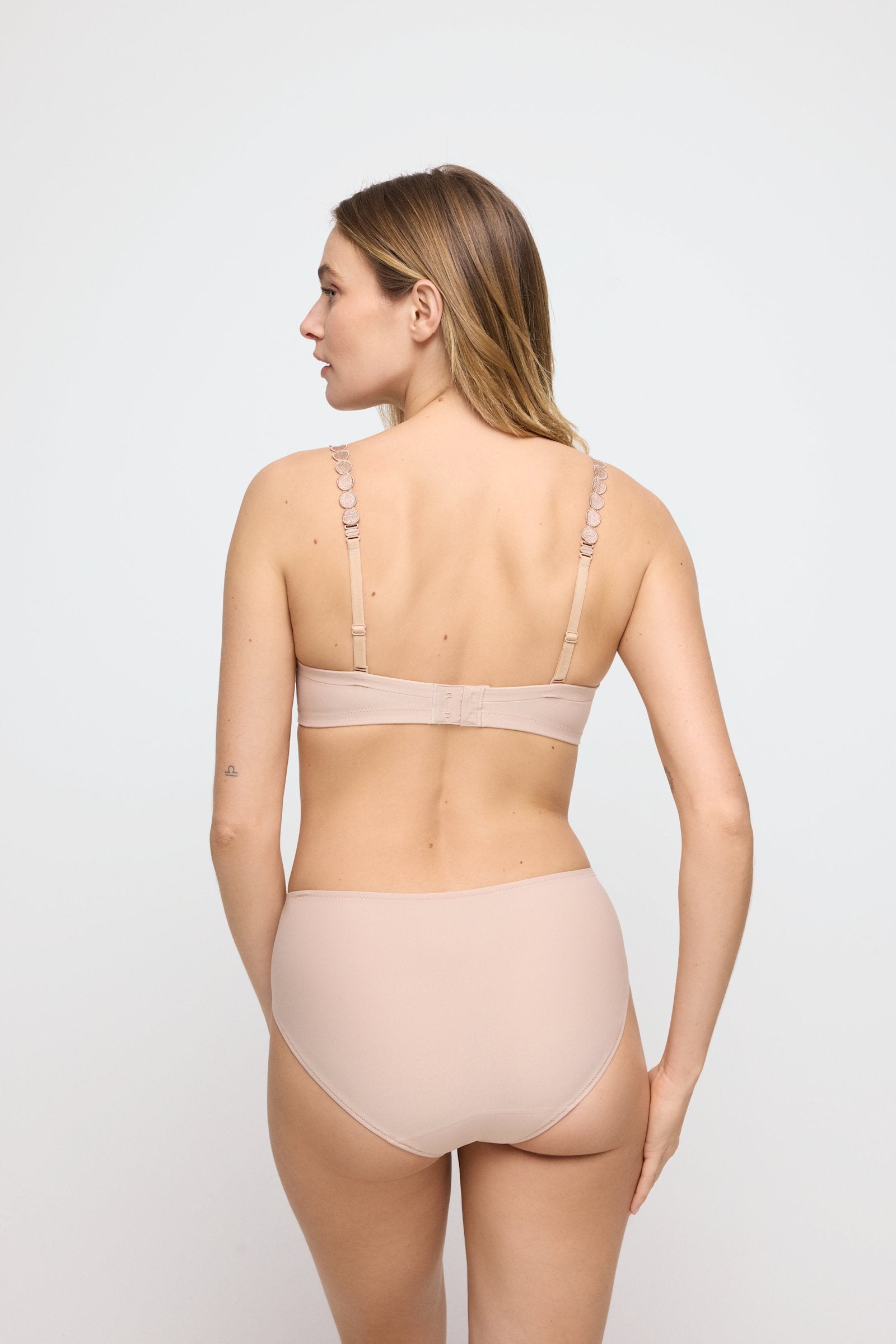 Marie Jo Tom Bralette styled on model in Caffé Latte