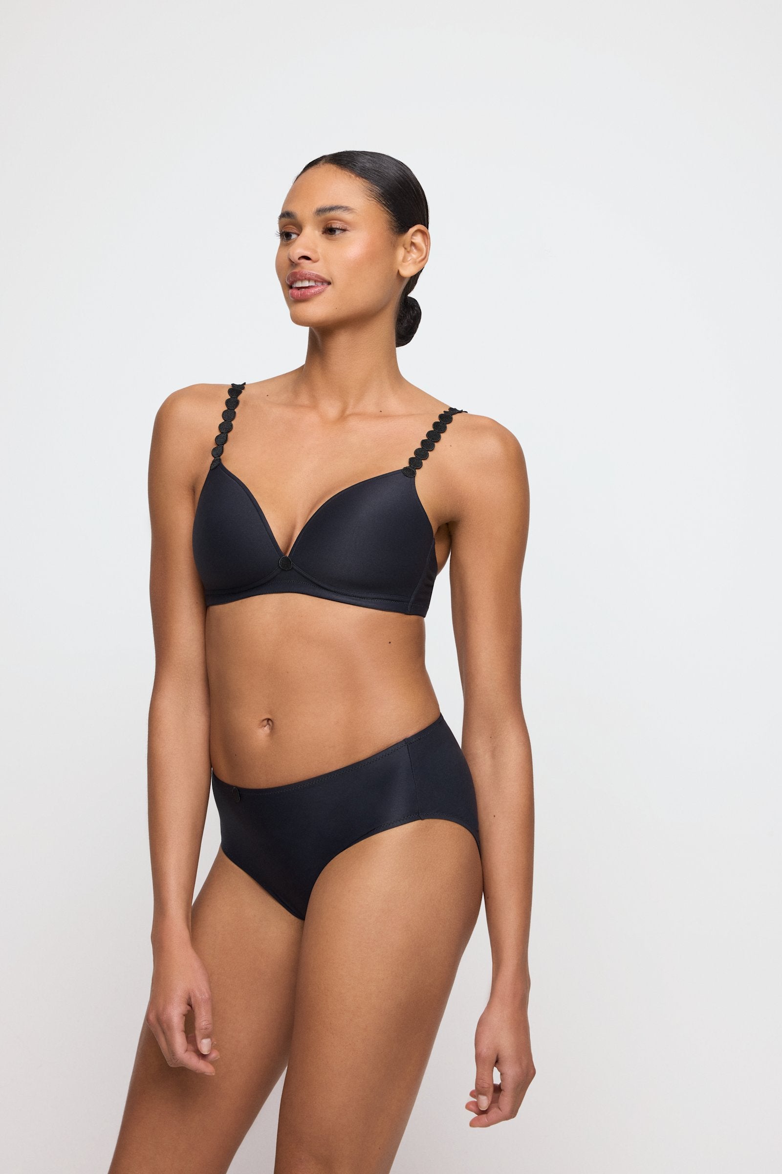 Marie Jo Tom Brief styled on model in Charcoal