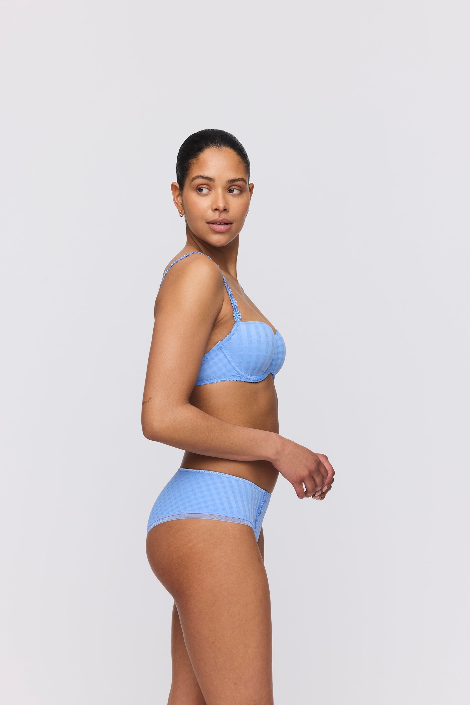 Marie Jo Avero Balcony Bra styled on model in Santorini Blue