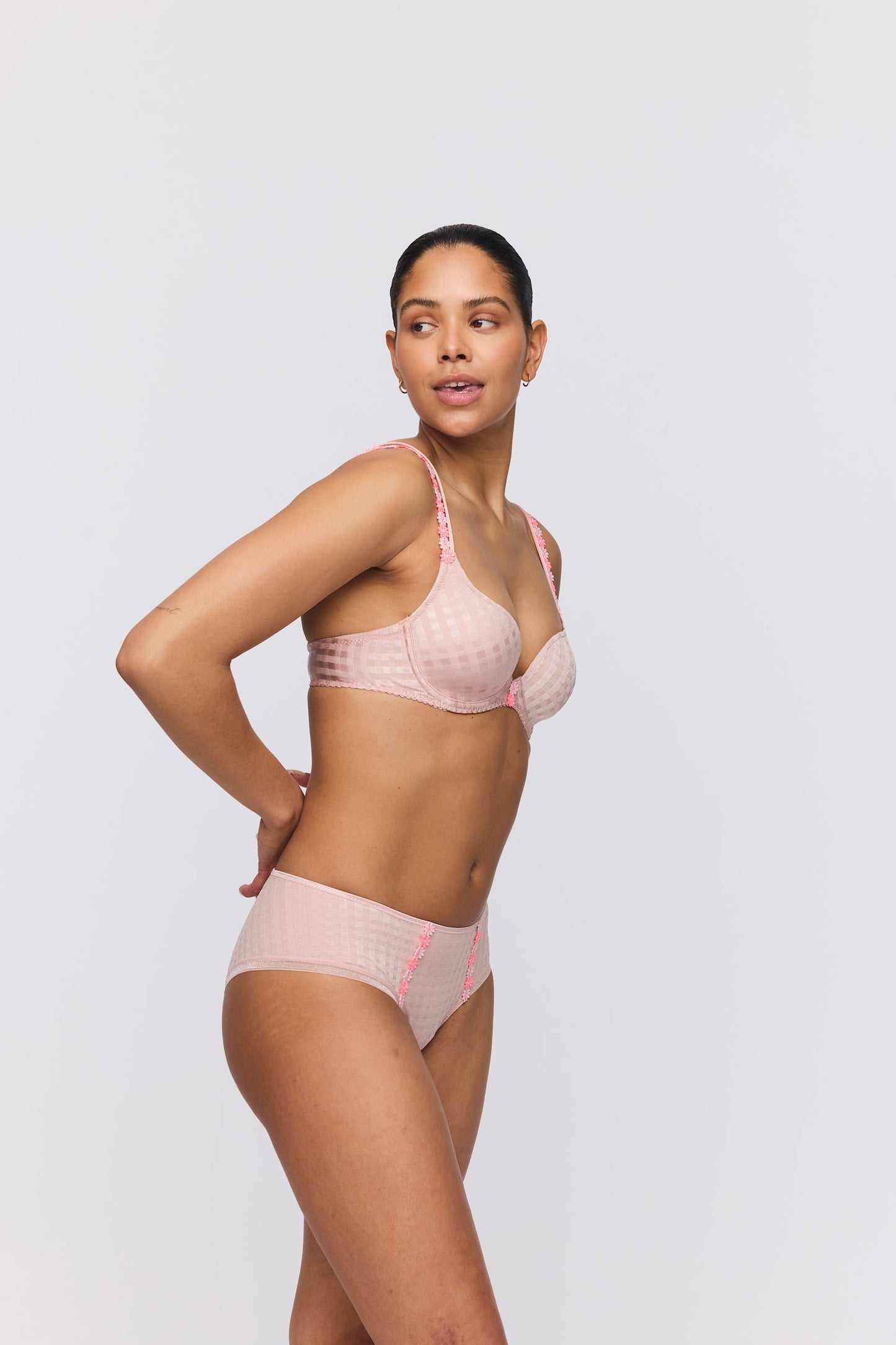 Marie Jo Avero Tiny Padded Heartshape Bra styled on model in Powder Rose