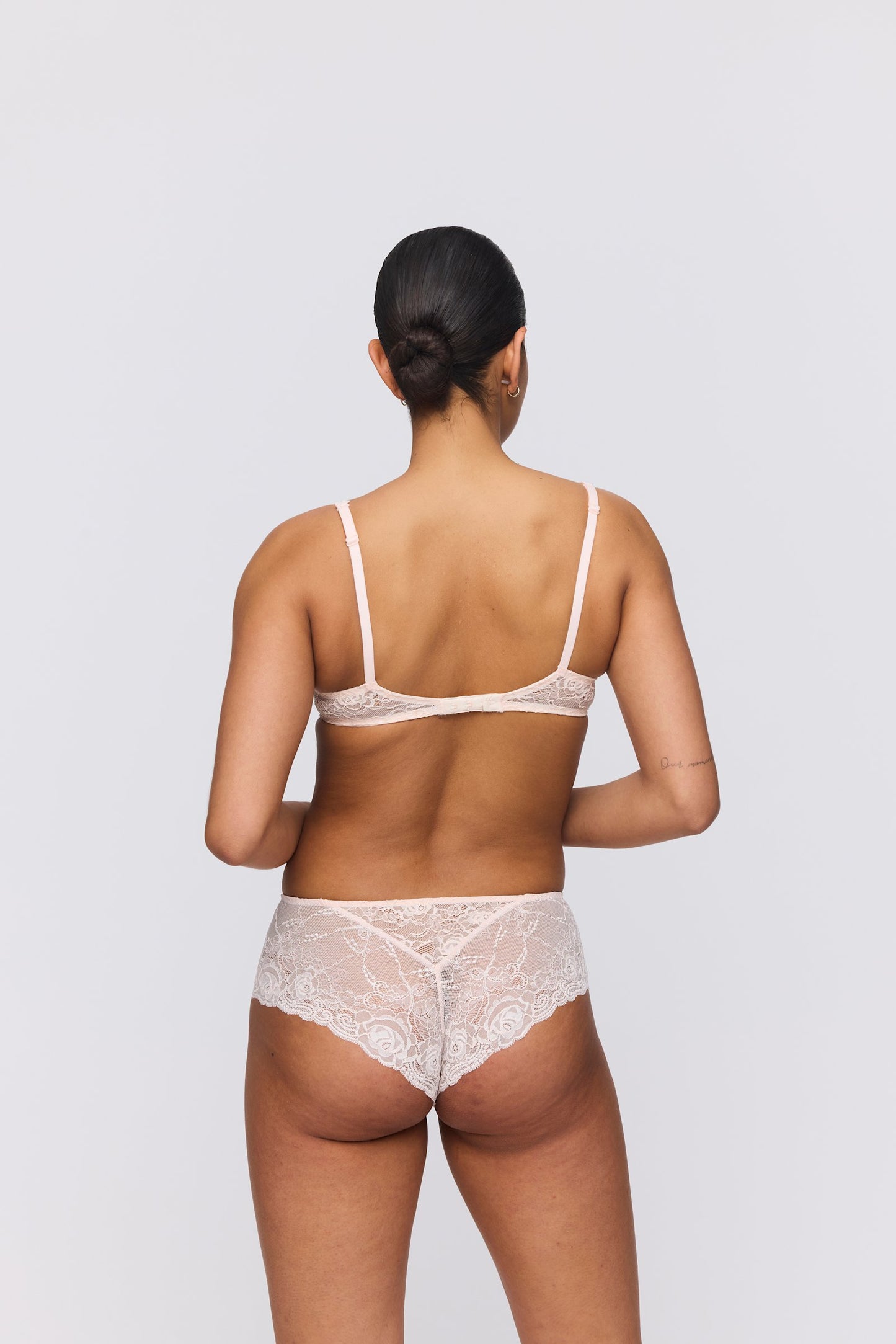 Marie Jo Cyrile Padded Plunge Bra styled on model in Crystal Pink