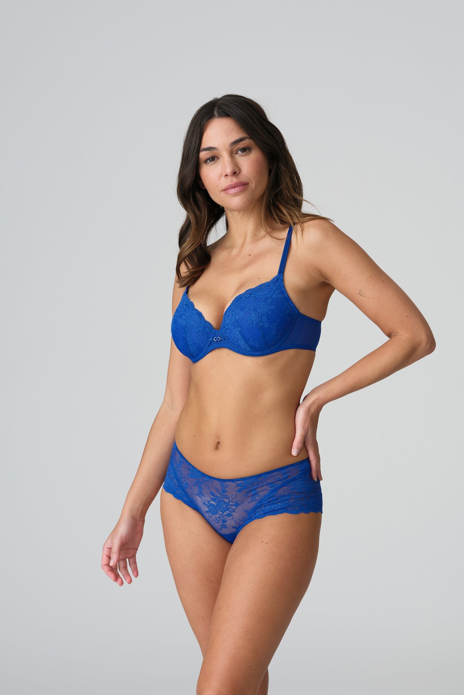 Marie Jo Melipha Padded Heartshape Bra styled on model in Blue Print