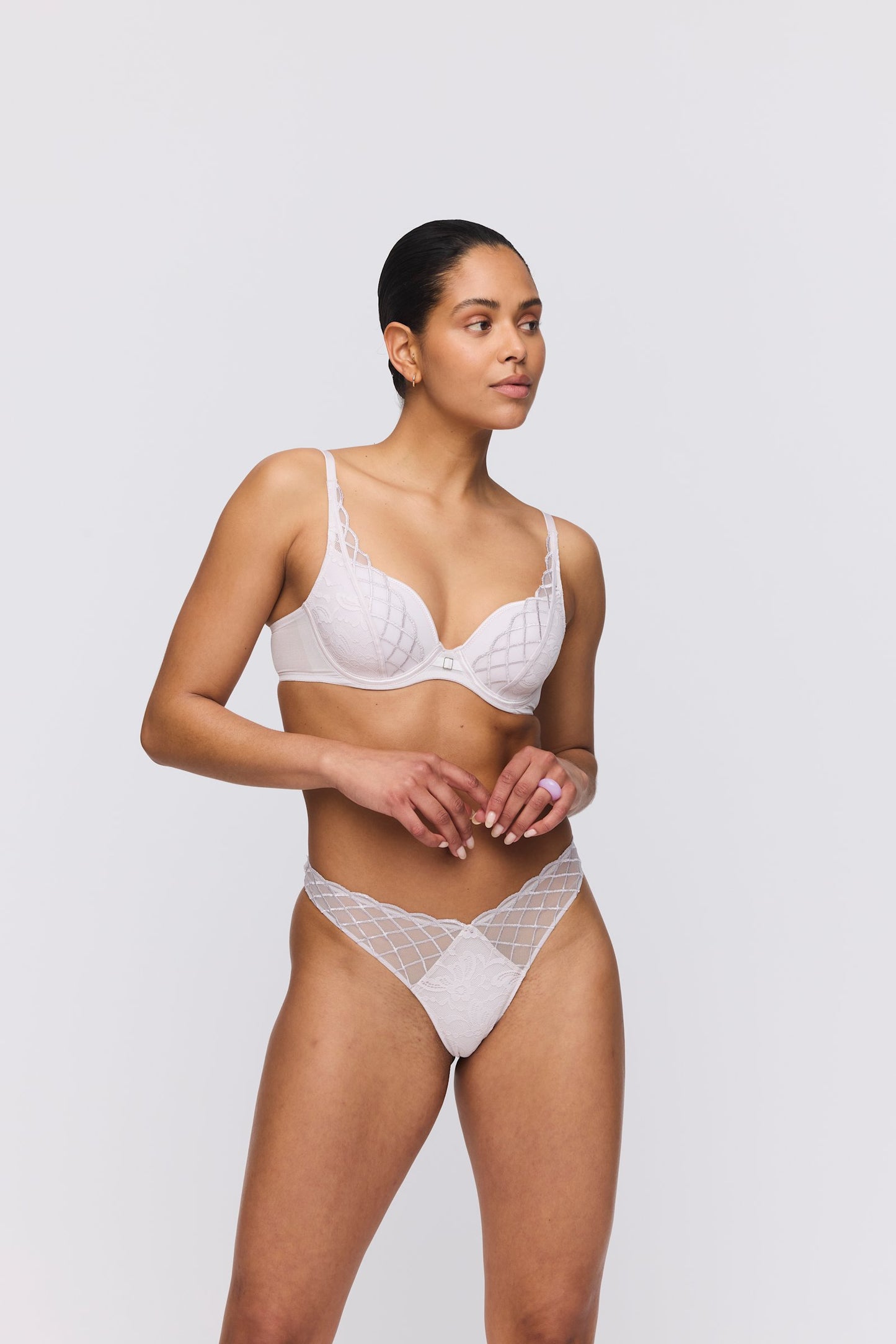 Marie Jo Aven Thong styled on model in Marble