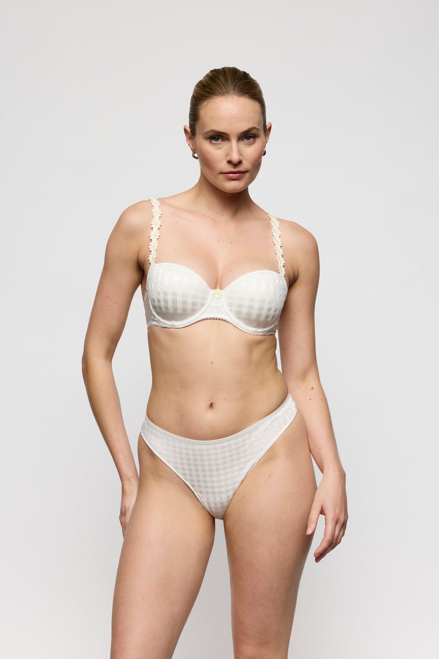 Marie Jo Avero Thong styled on model in Ivory Petal