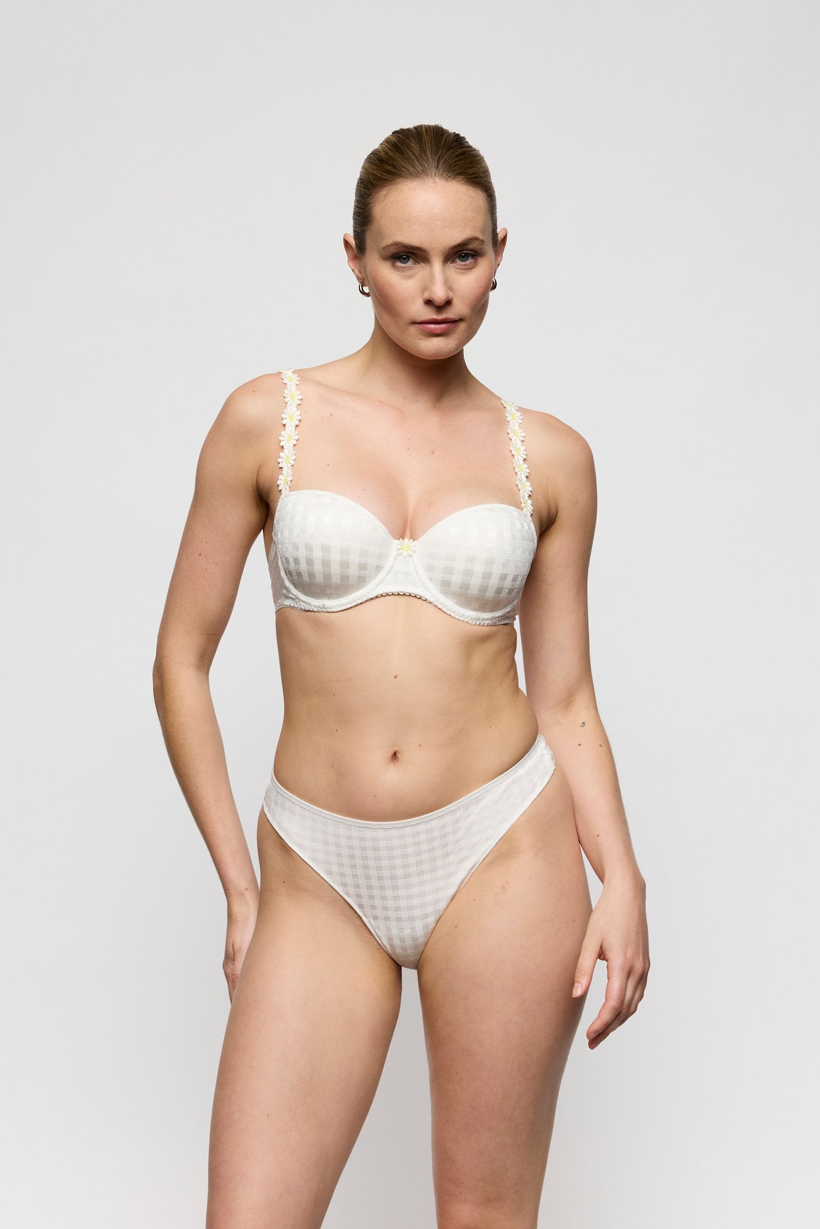 Marie Jo Avero Thong styled on model in Ivory Petal