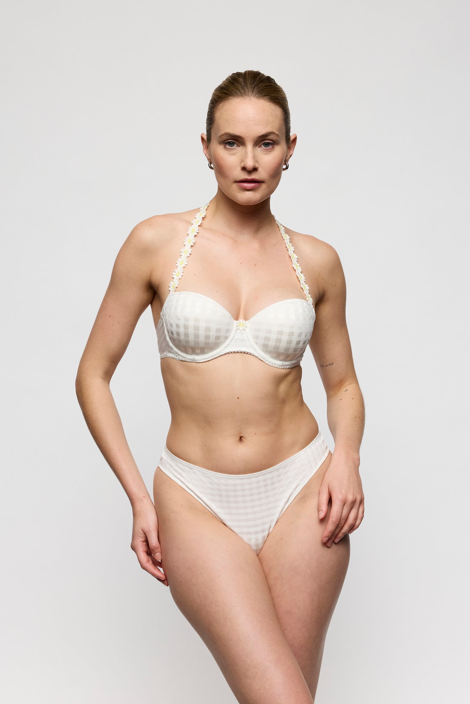 Marie Jo Avero Thong styled on model in Ivory Petal