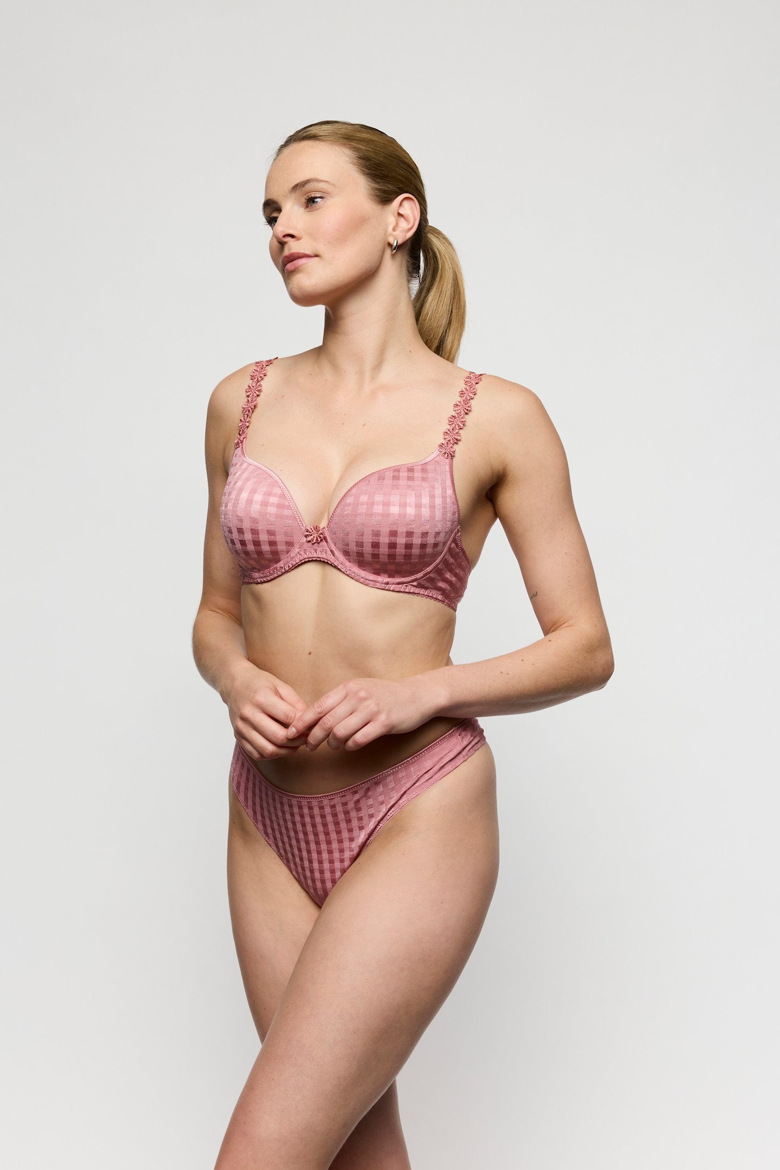 Marie Jo Avero Thong styled on model in Ballet Pink