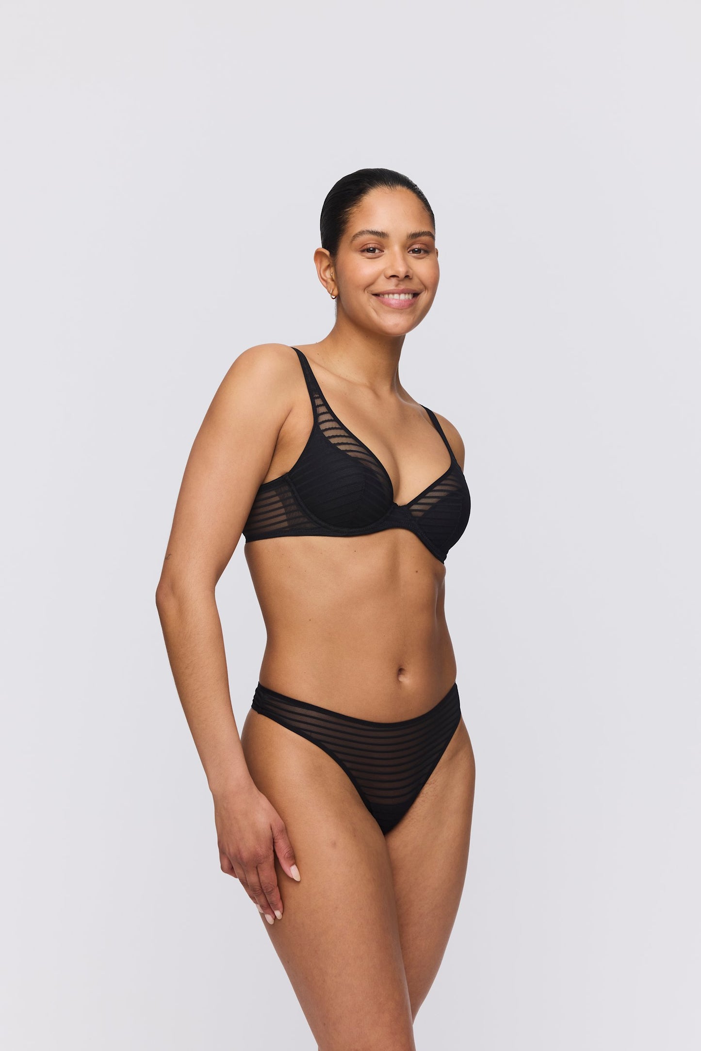 Marie Jo Basyl Thong styled on model in Black