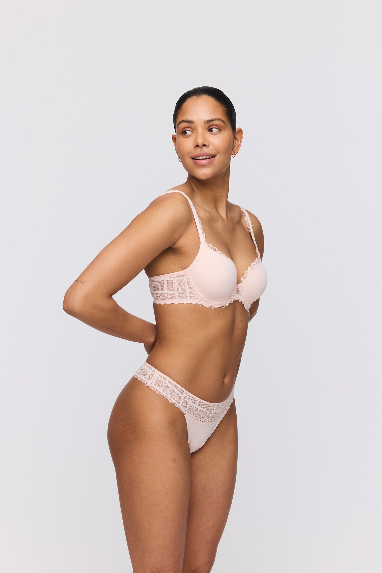 Marie Jo Jadei Padded Heartshape Bra styled on model in Glossy Pink