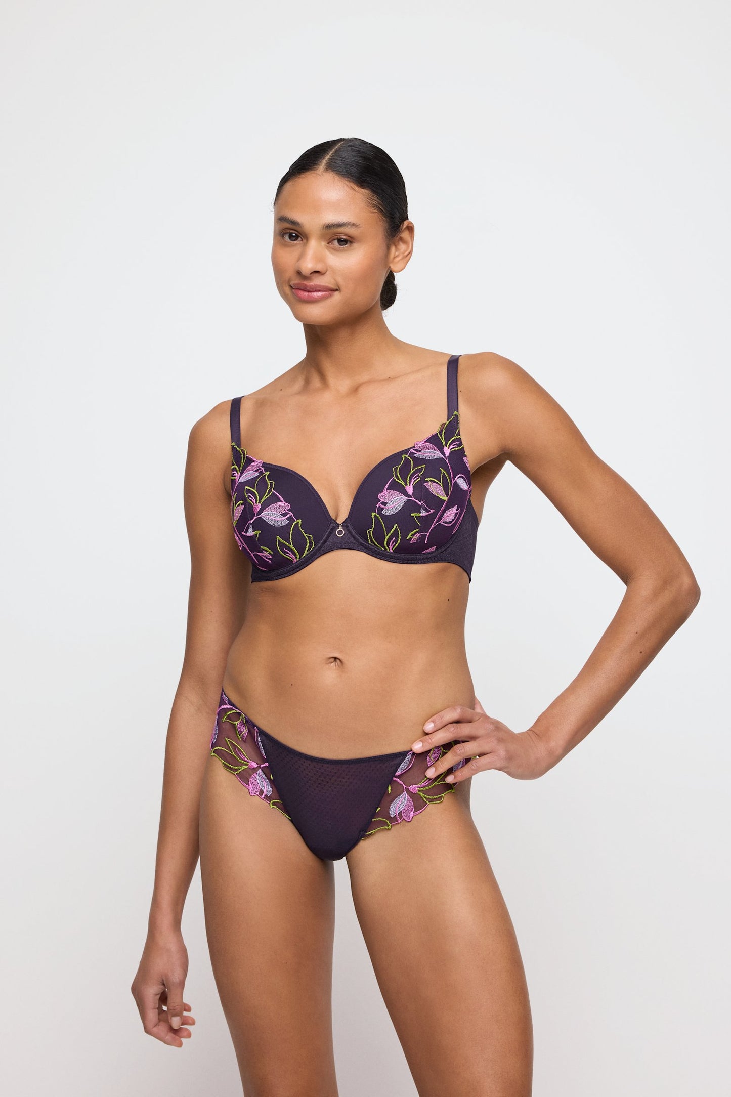 Marie Jo Loish Thong styled on model in Amethyst