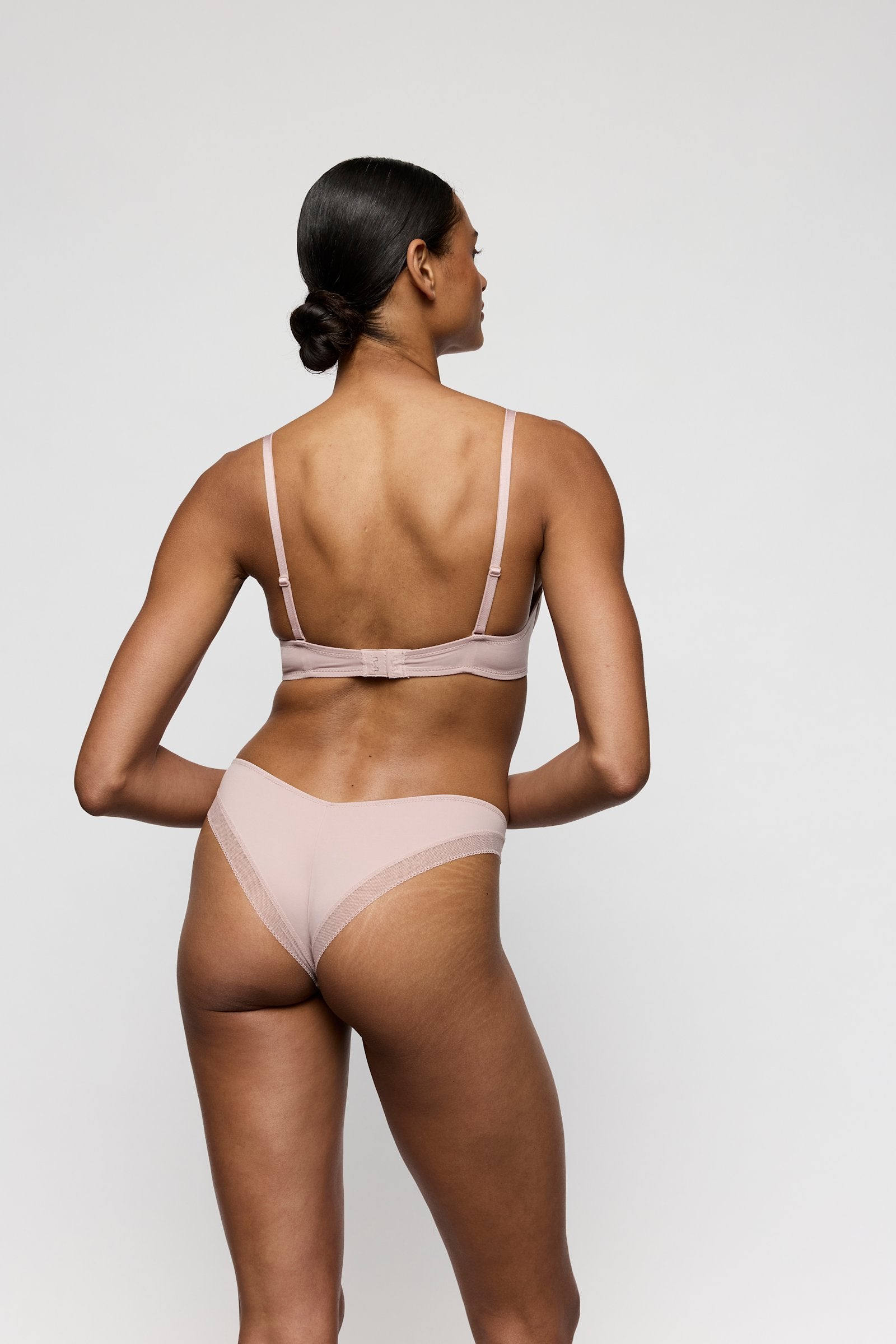 Marie Jo Milao Padded Heartshape Bra styled on model in Shadow Grey