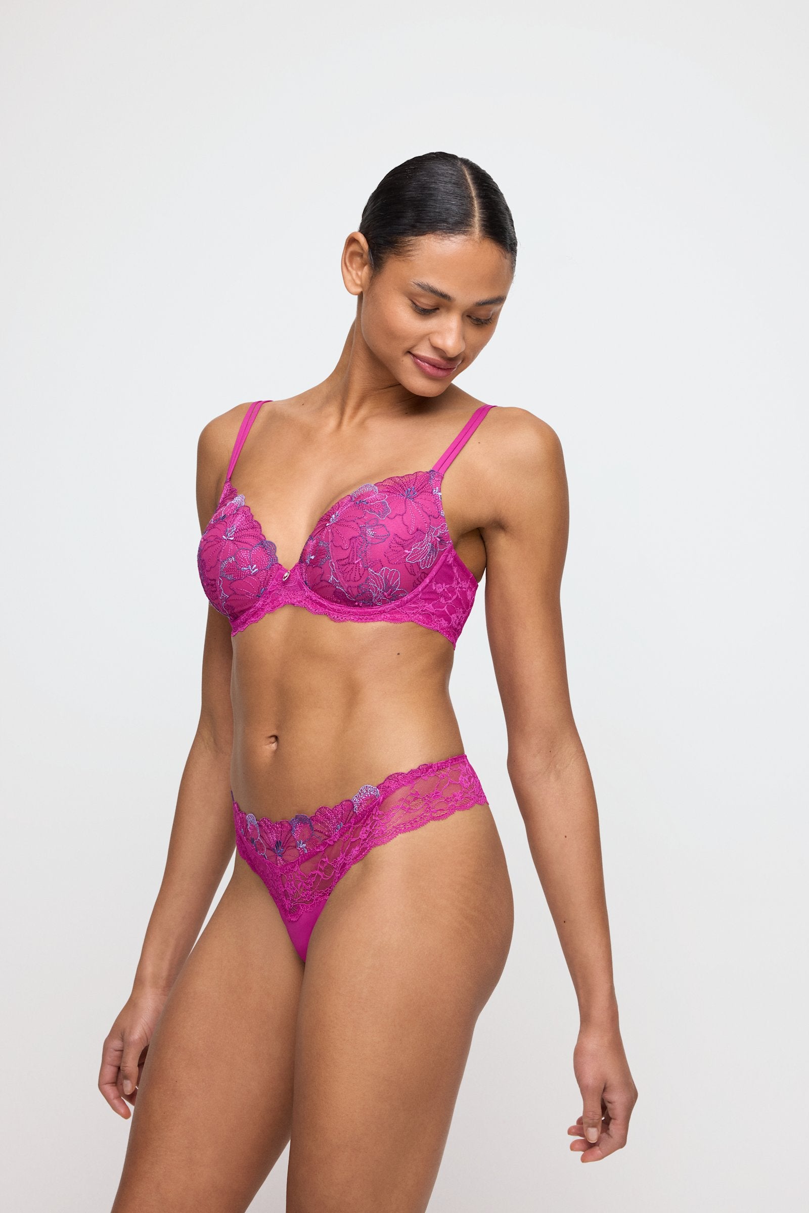 Marie Jo Noemy Thong styled on model in Fuchsia Fiesta