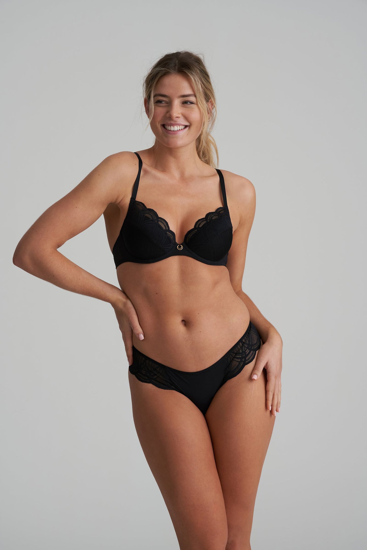 Marie Jo Cathia Push-Up Bra styled on model in Black