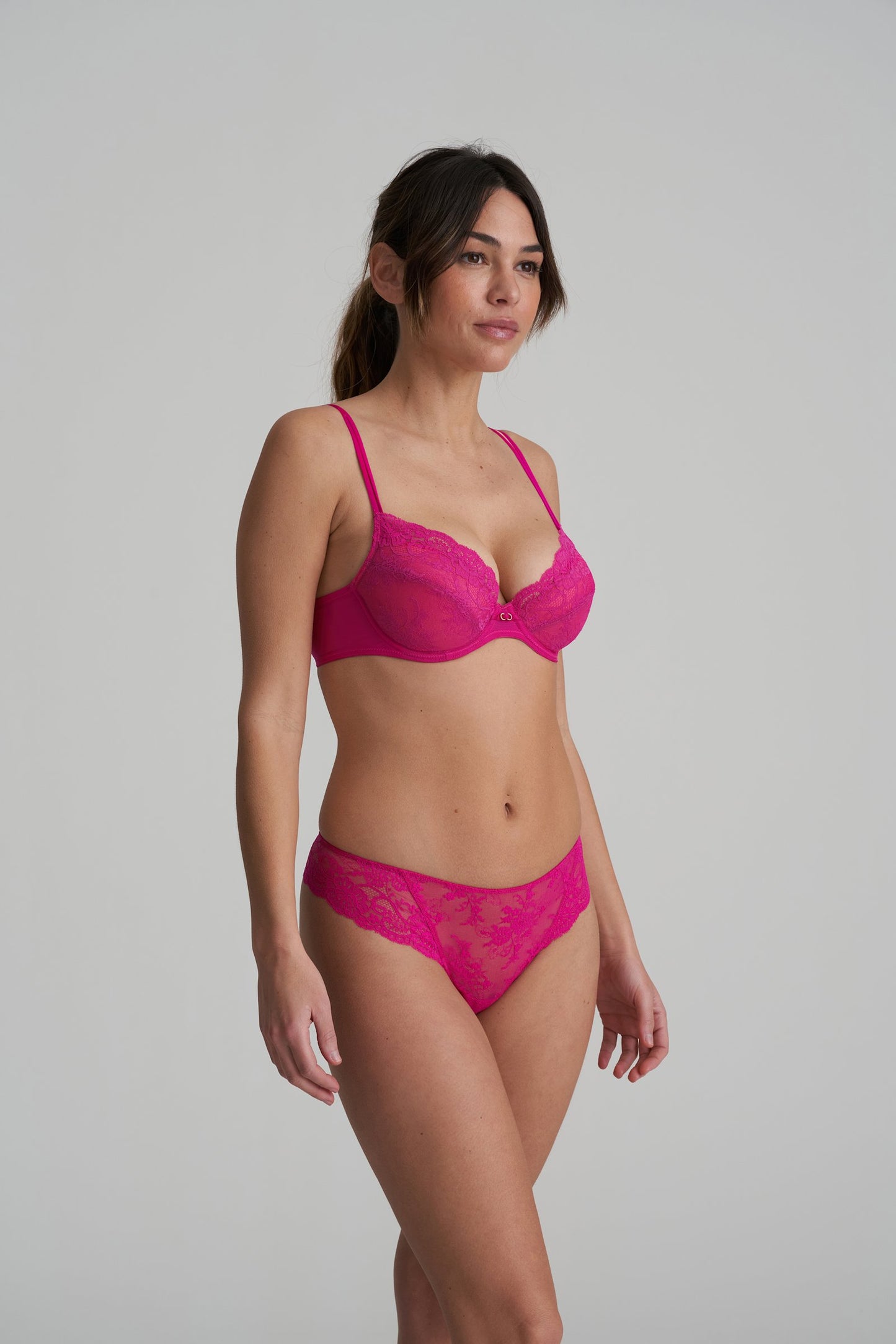 Marie Jo Melipha Push-Up Bra styled on model in Very Berry