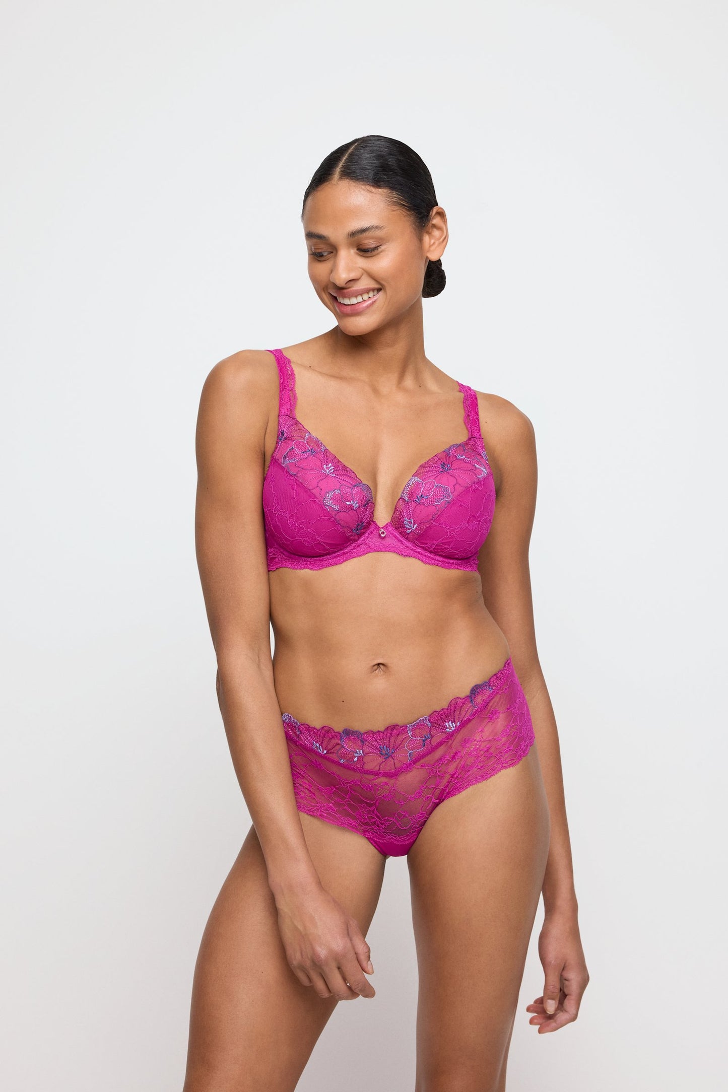 Marie Jo Noemy Hotpant styled on model in Fuchsia Fiesta