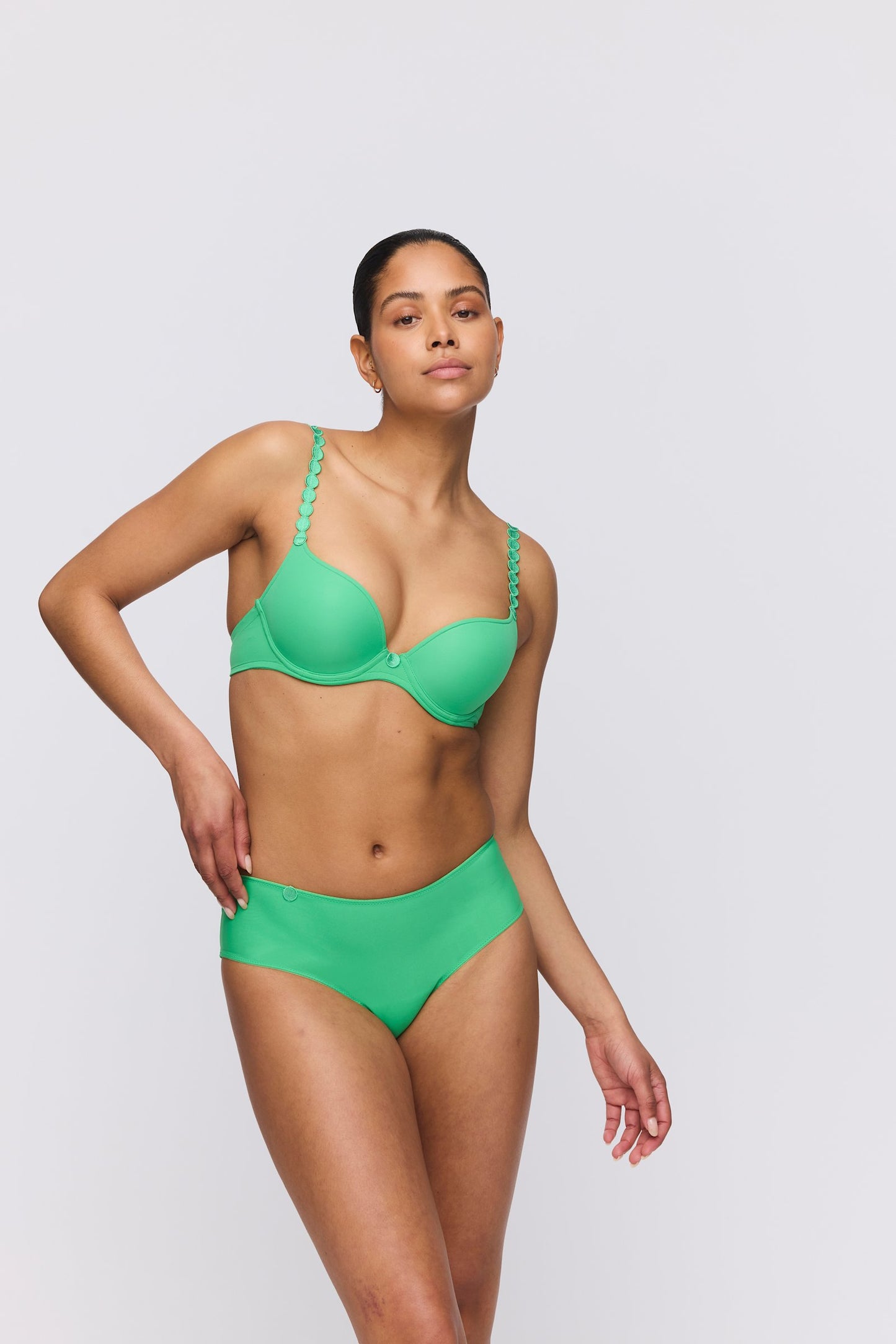 Marie Jo Tom Push-Up Bra styled on model in Lush Green