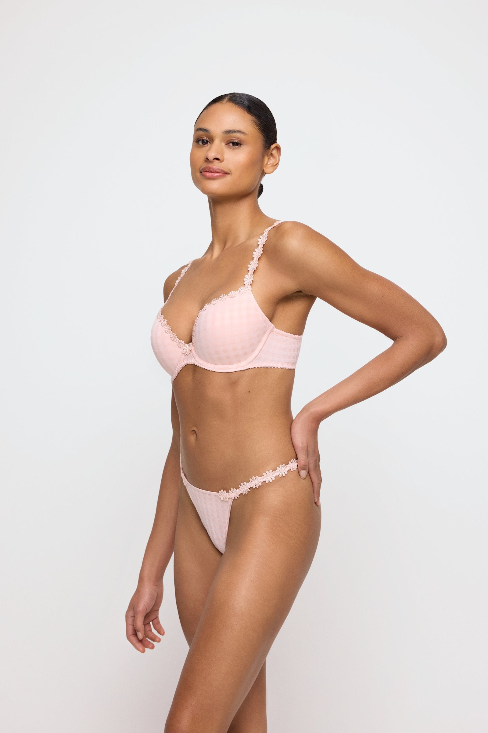 Marie Jo Avero Push-Up Bra styled on model in Pearly Pink