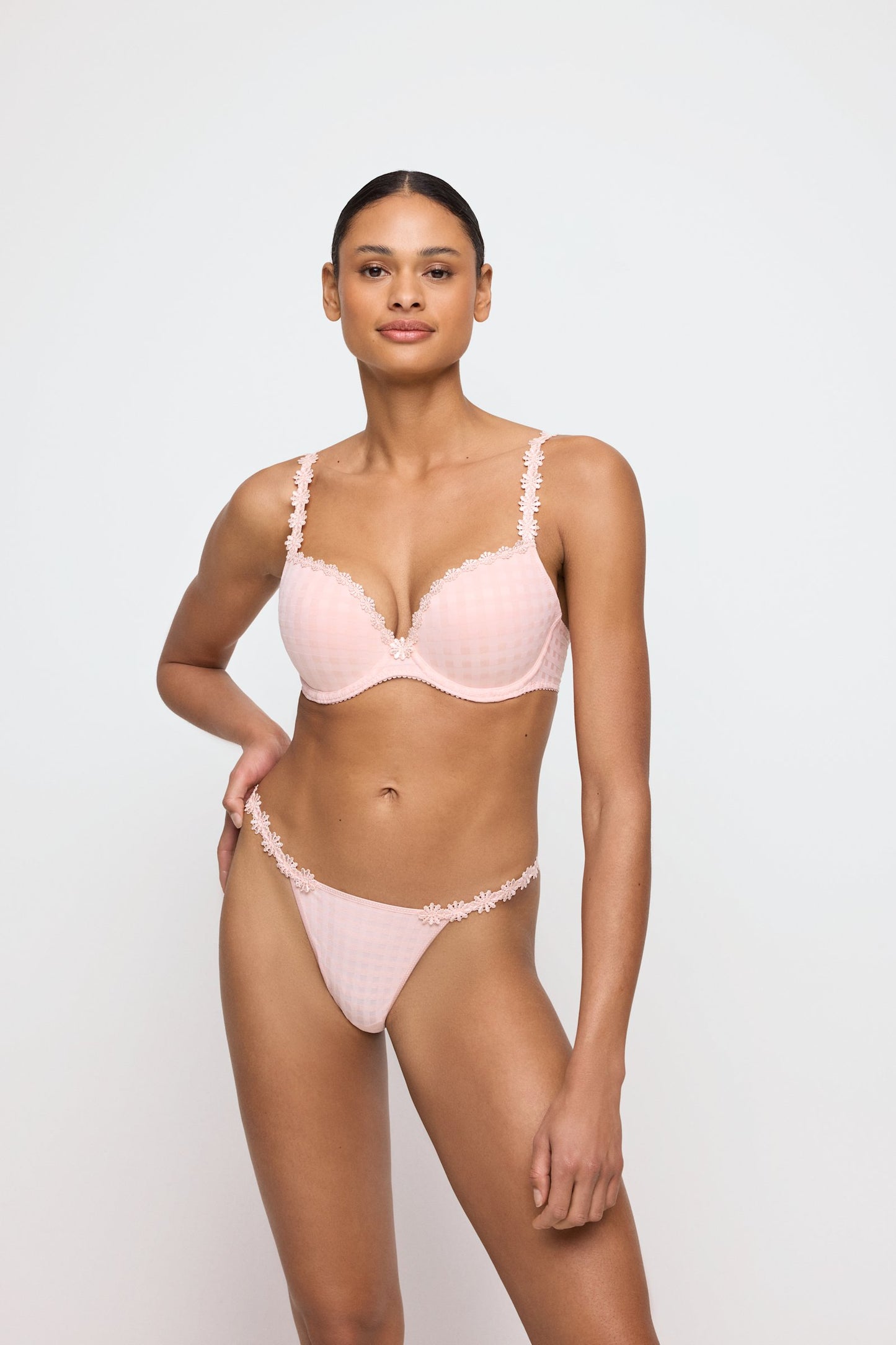 Marie Jo Avero Push-Up Bra styled on model in Pearly Pink