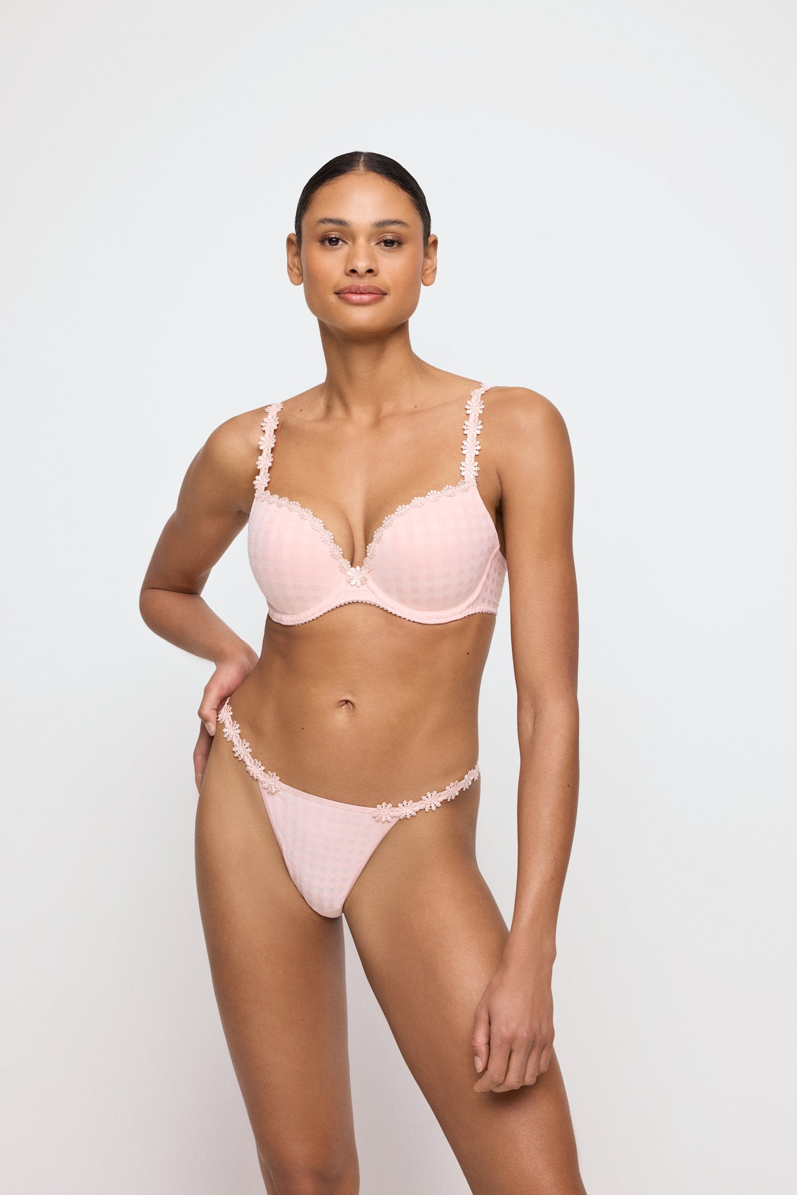 Marie Jo Avero Mini Thong styled on model in Pearly Pink