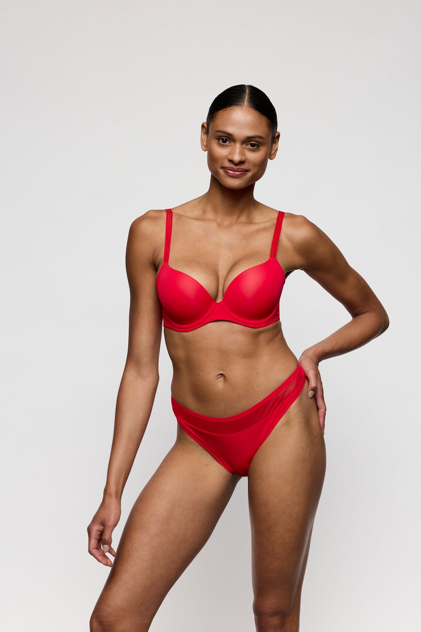 Marie Jo Louie Thong styled on model in True Red