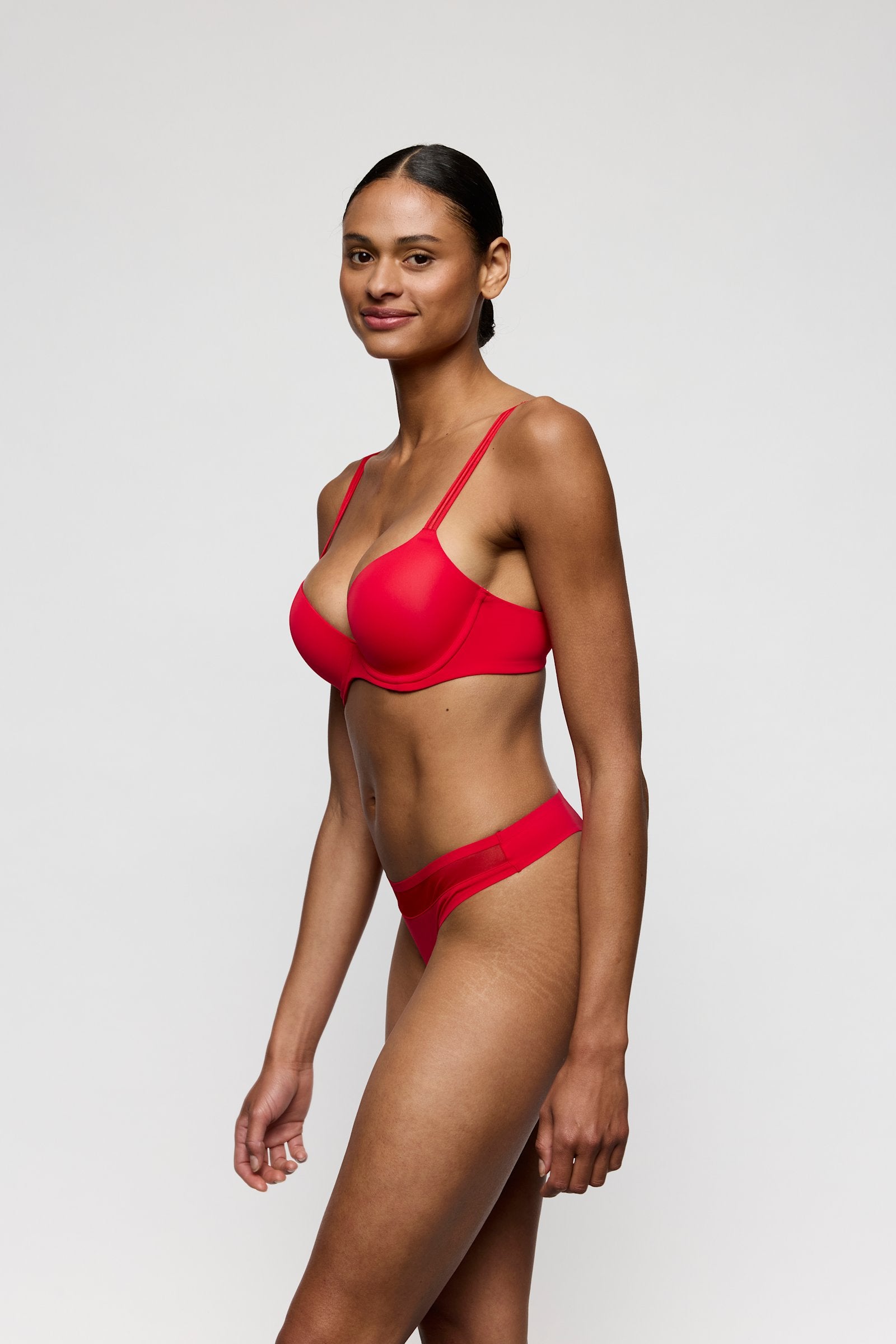 Marie Jo Louie Thong styled on model in True Red