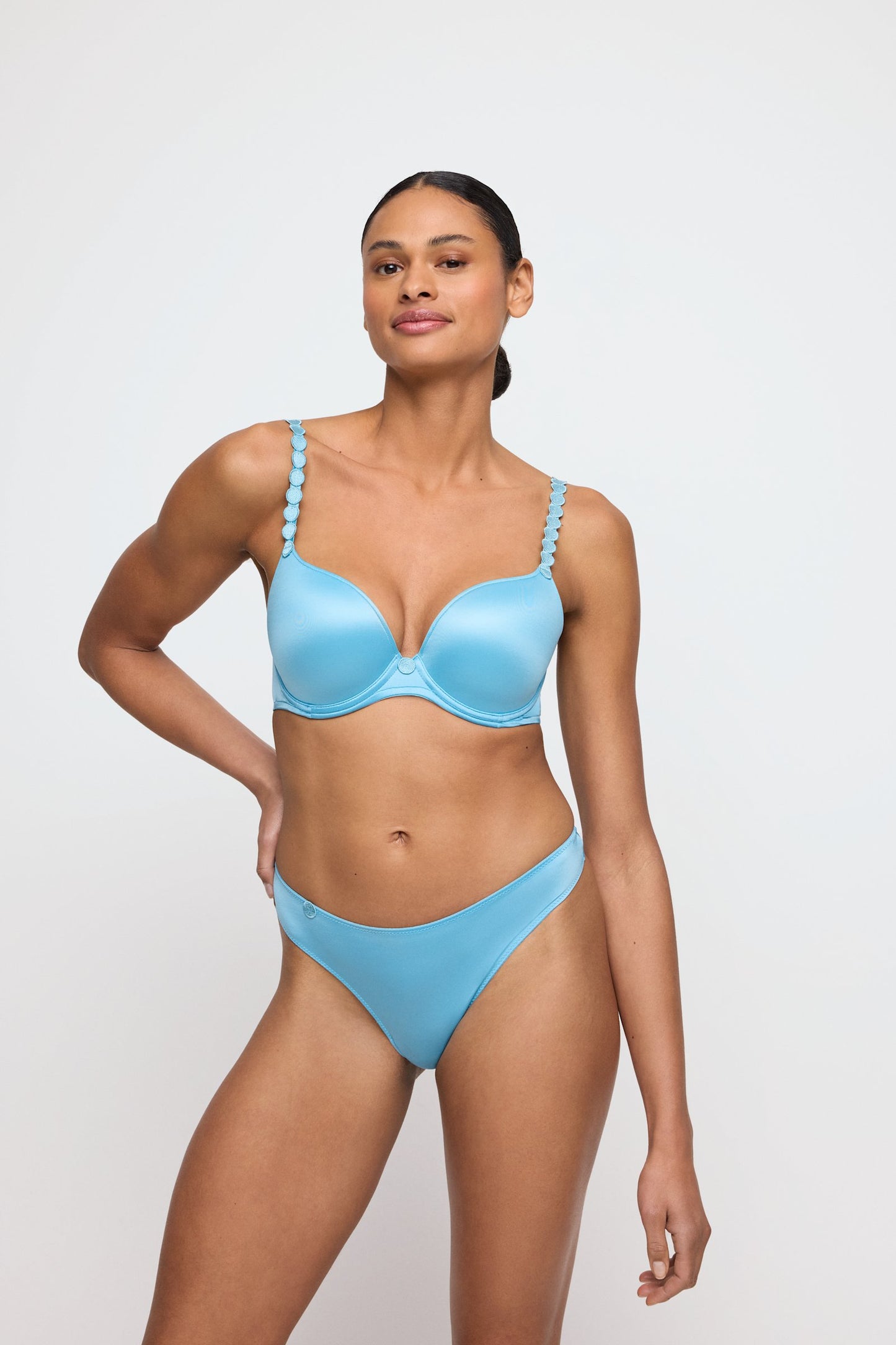 Marie Jo Tom Push-Up Bra styled on model in Azure Delight