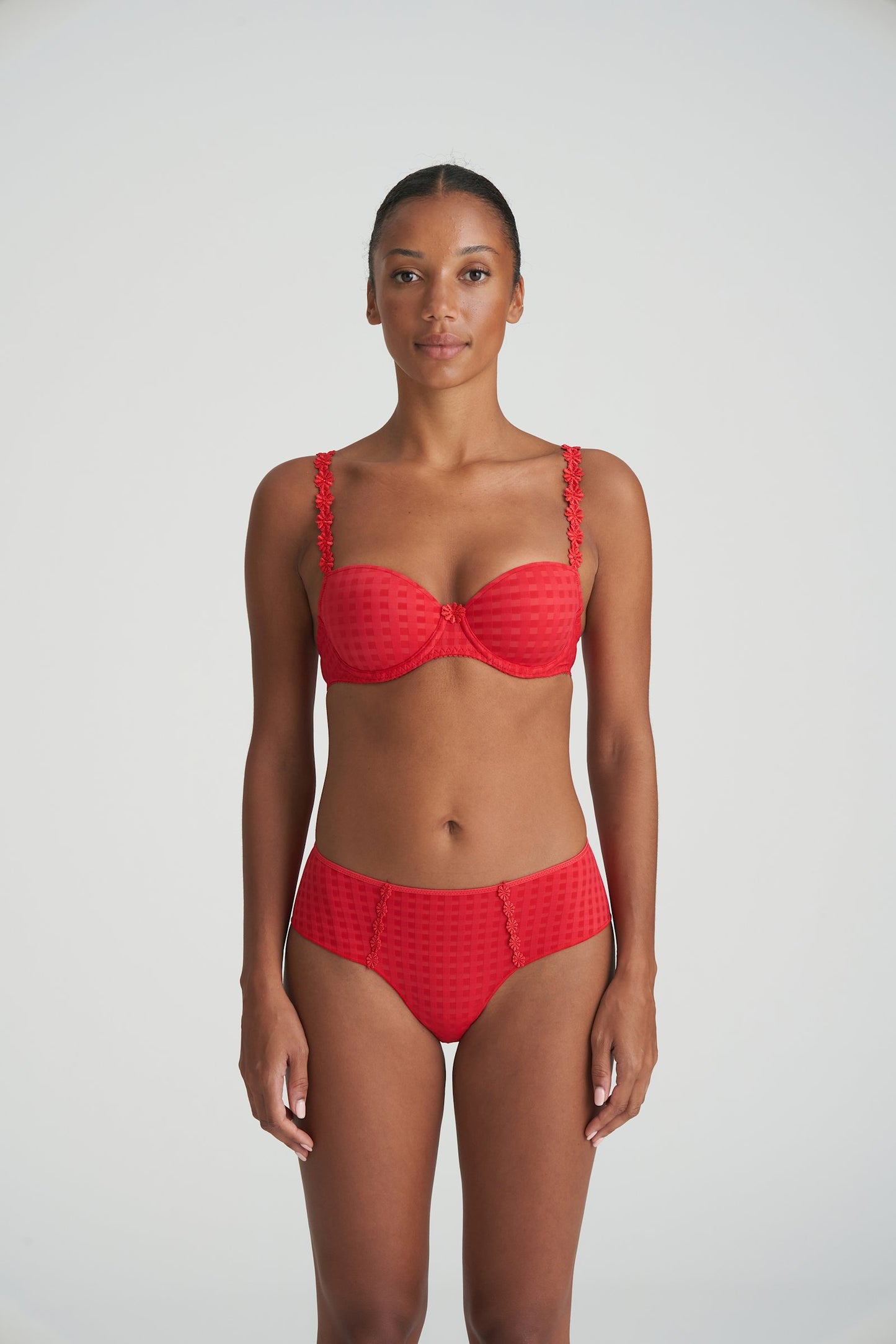 Marie Jo Avero Brief styled on model in Scarlet