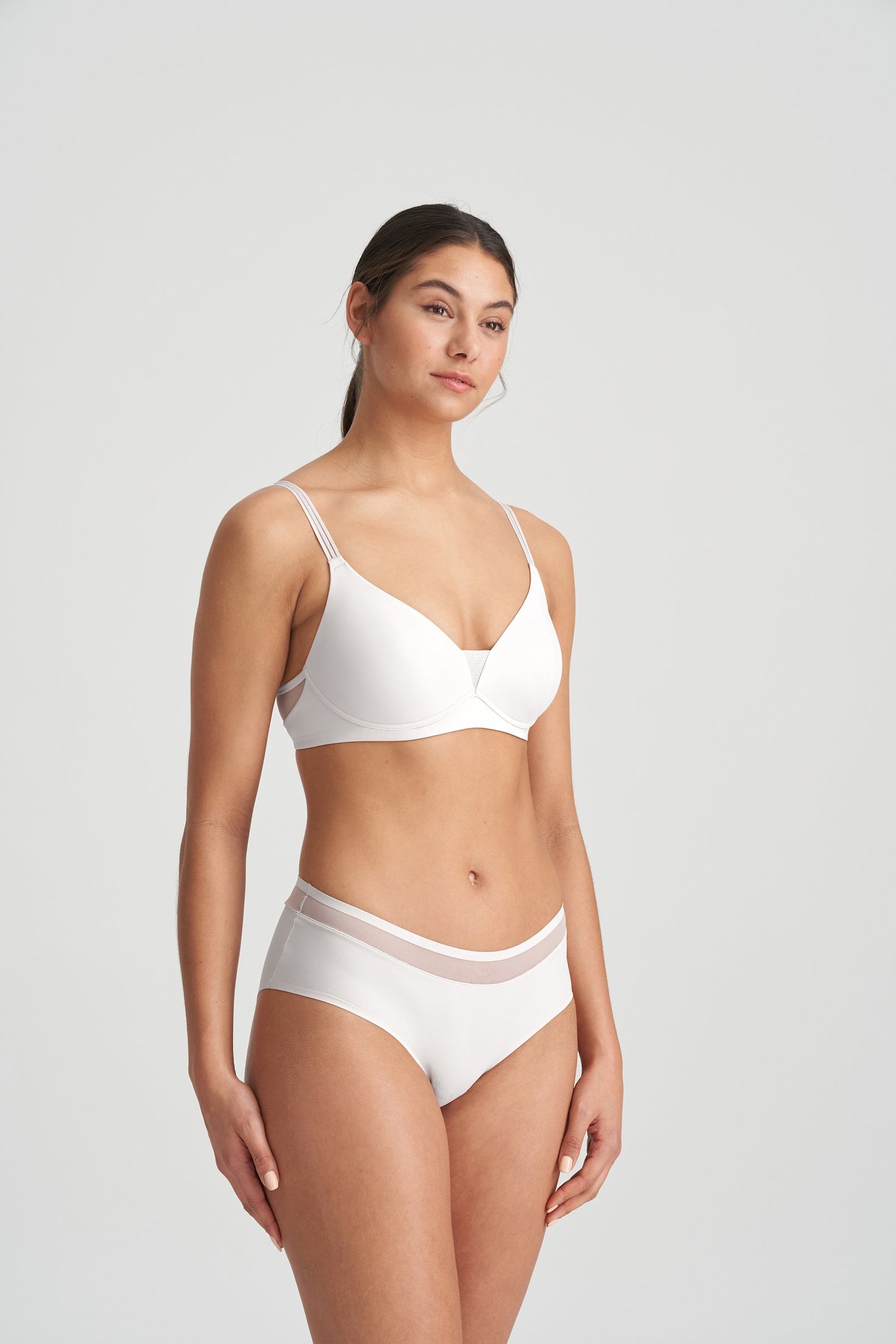 Marie Jo Louie Full Cup Bra styled on model in Natural