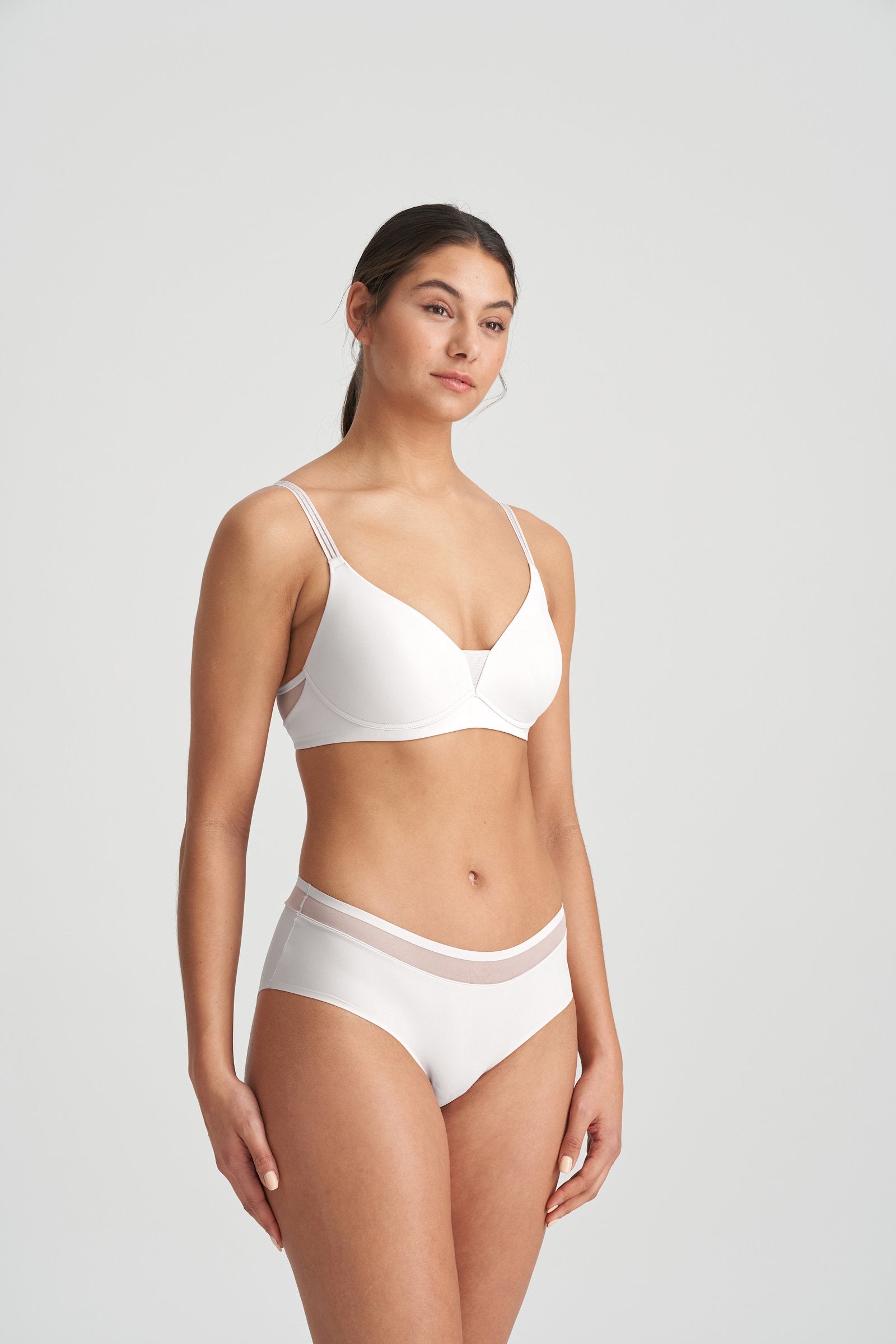 Marie Jo Louie Full Cup Bra styled on model in Natural