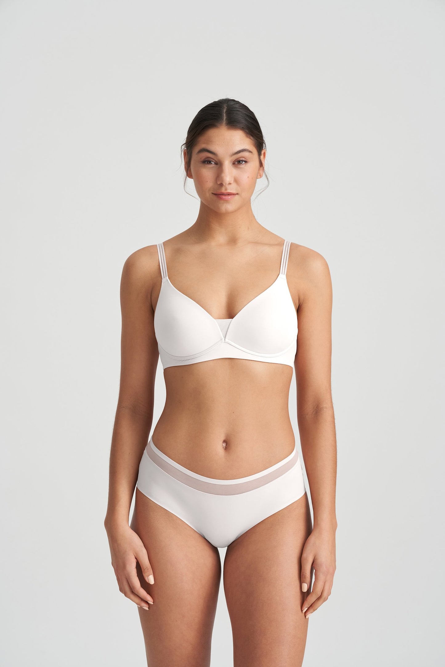 Marie Jo Louie Full Cup Bra styled on model in Natural