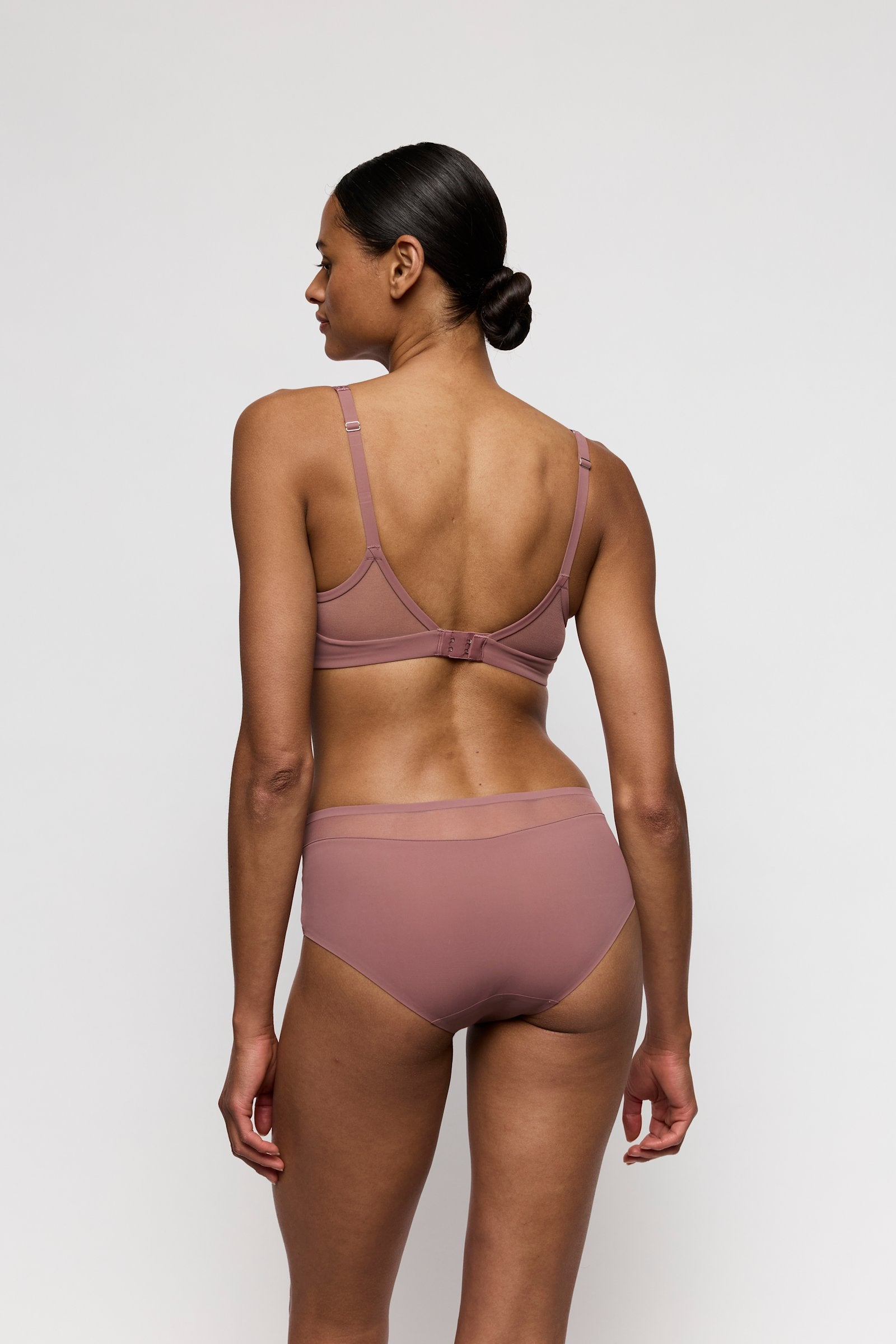 Marie Jo Louie Full Cup Bra styled on model in Satin Taupe