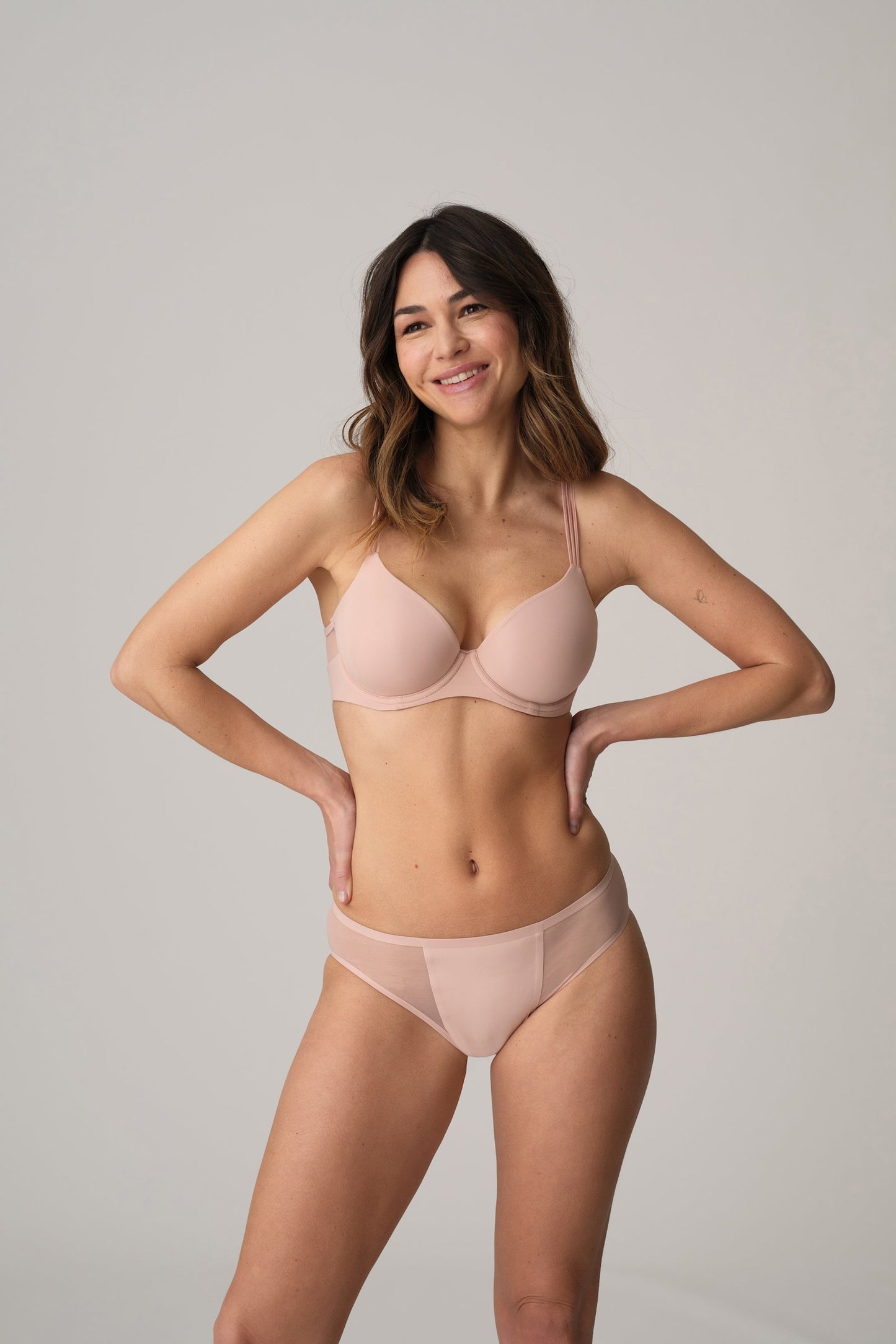 Marie Jo Louie Spacer Bra styled on model in Powder Rose
