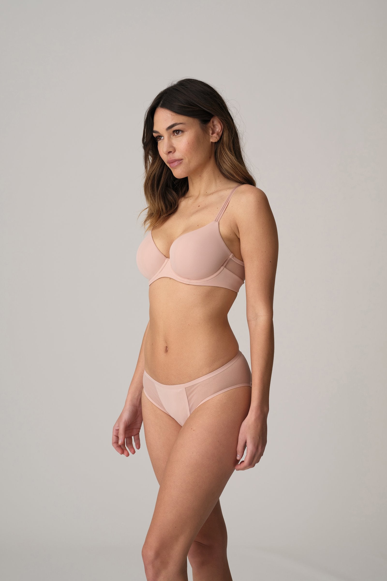 Marie Jo Louie Spacer Bra styled on model in Powder Rose