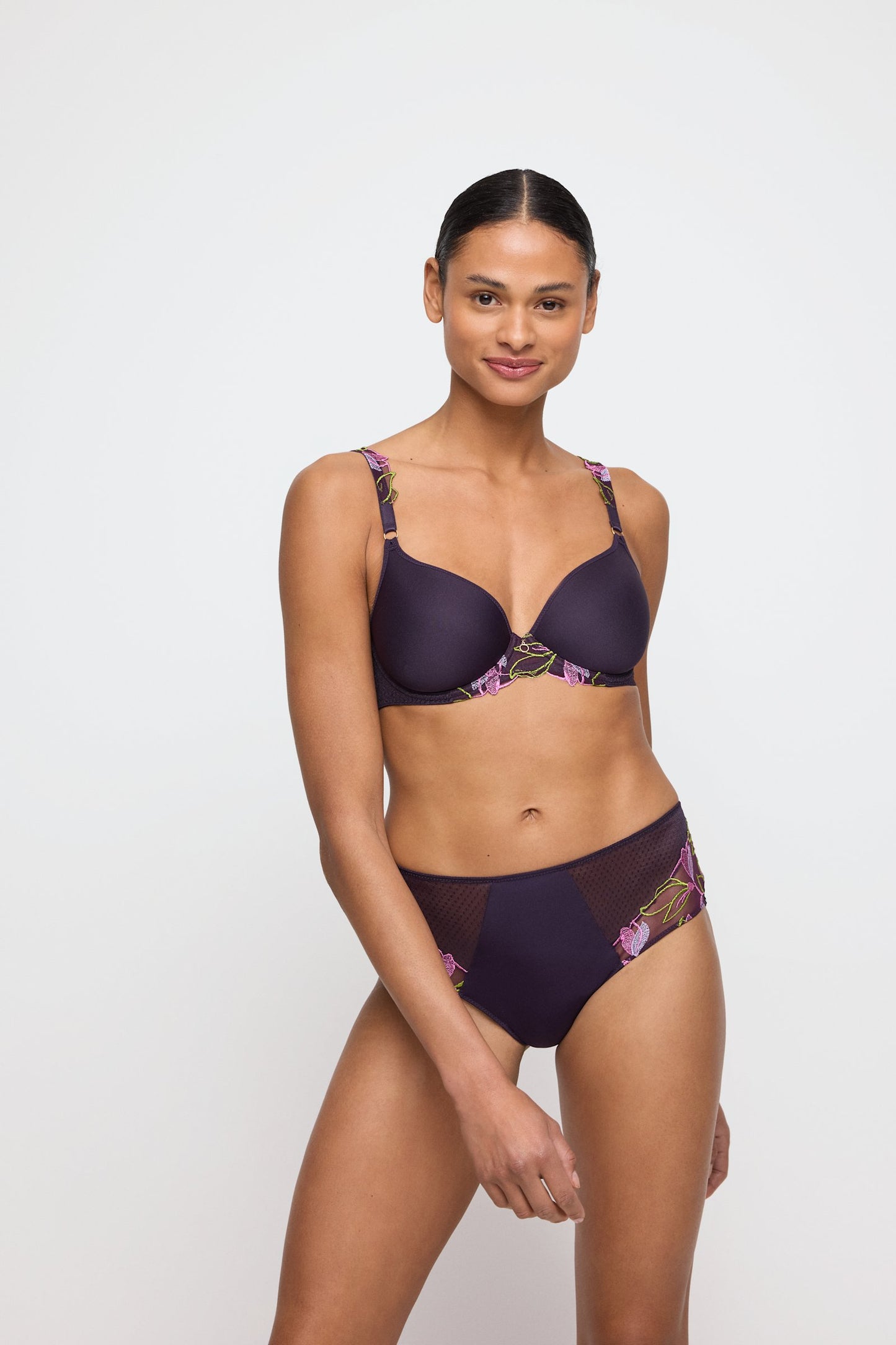 Marie Jo Loish Full Brief styled on model in Amethyst