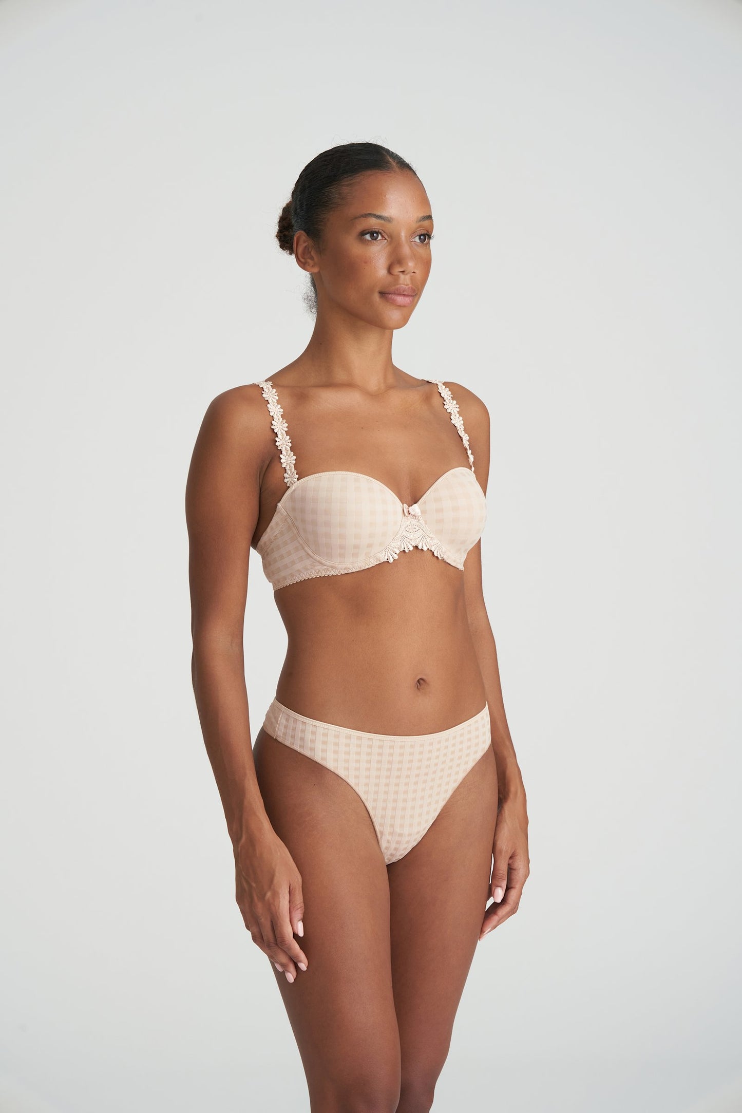 Marie Jo Avero Strapless Bra styled on model in Caffé Latte
