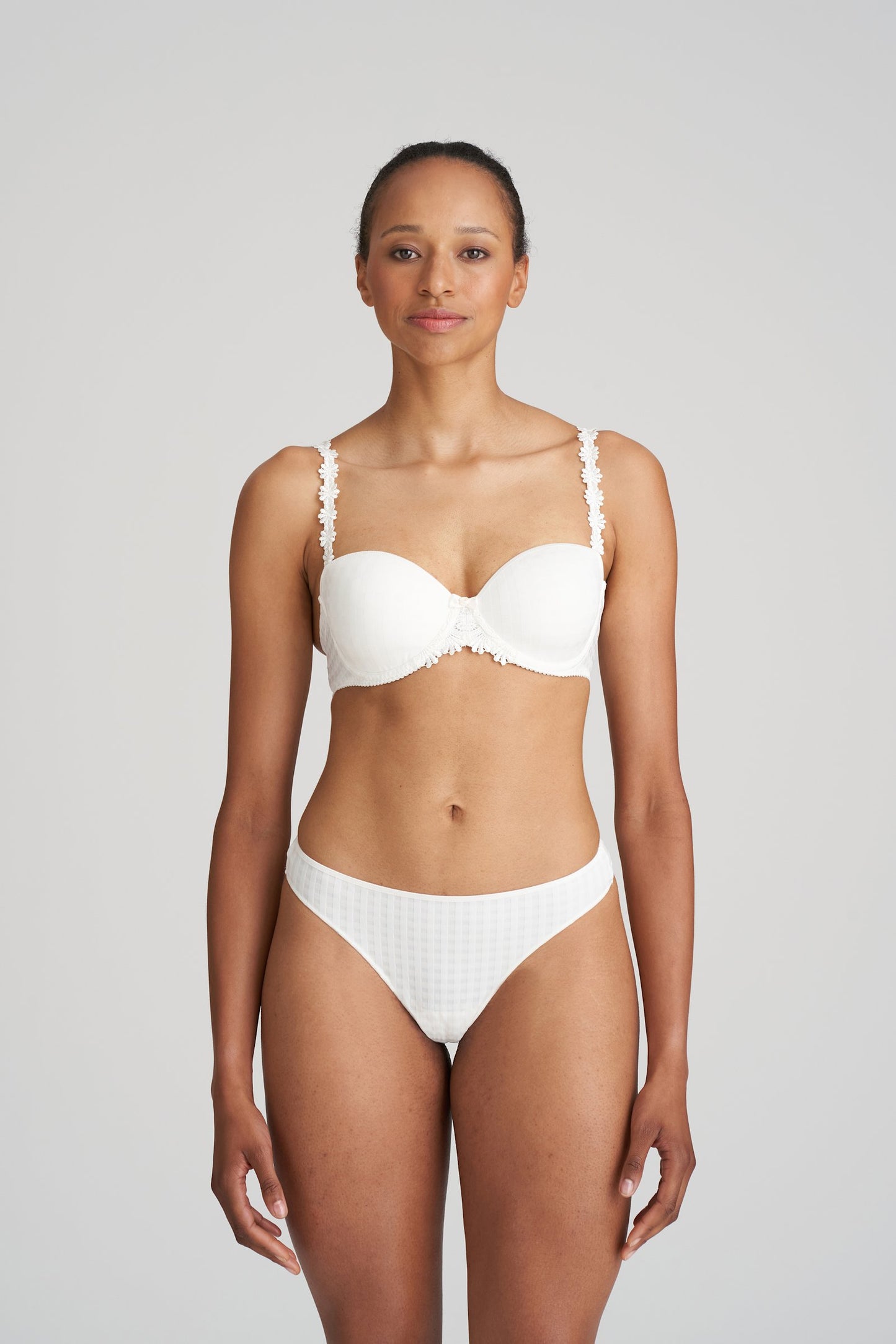 Marie Jo Avero Strapless Bra styled on model in Natural