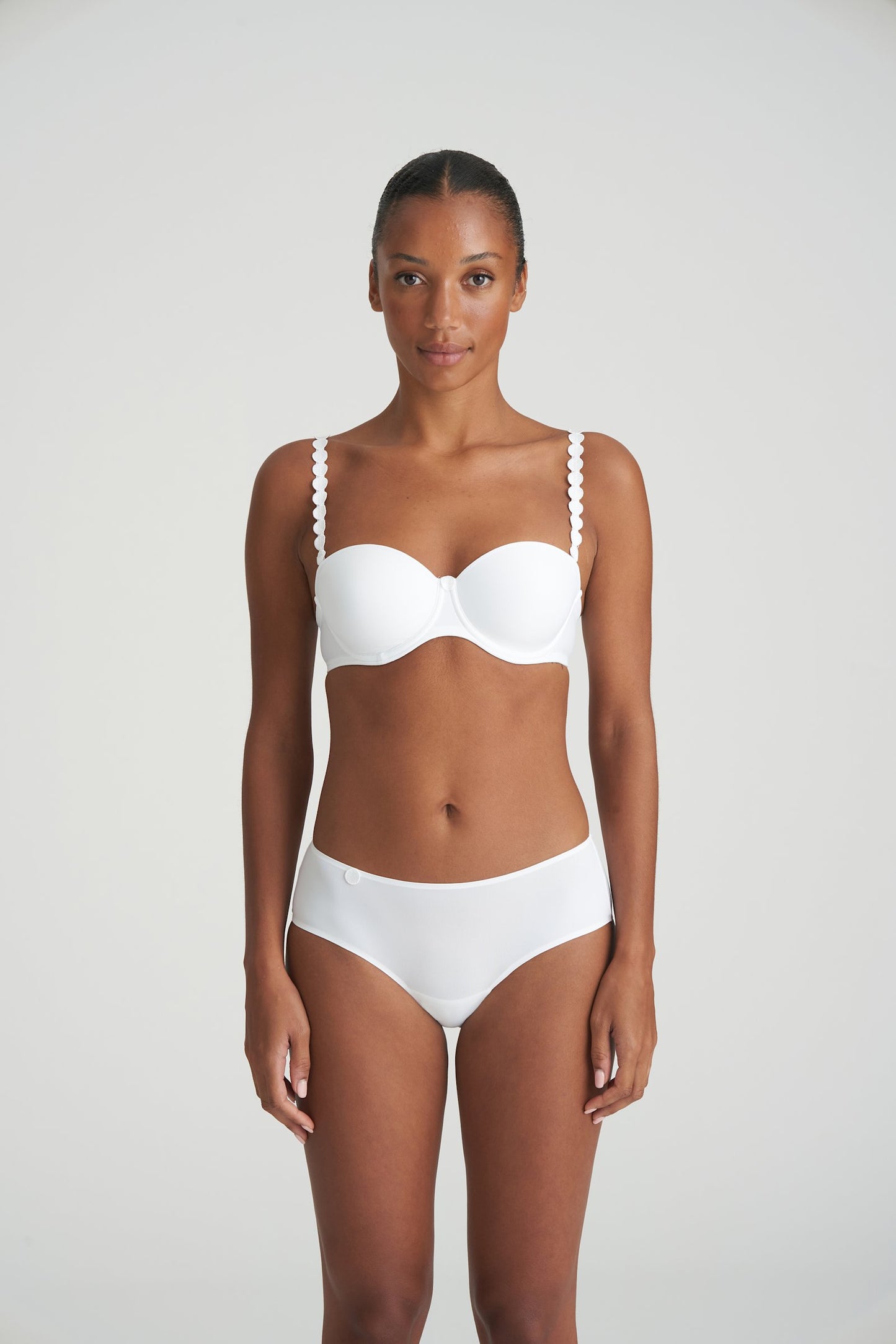 Marie Jo Tom Strapless Bra styled on model in White
