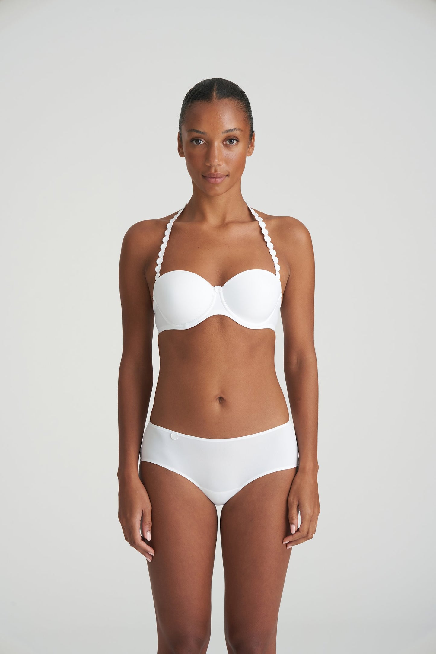 Marie Jo Tom Strapless Bra styled on model in White