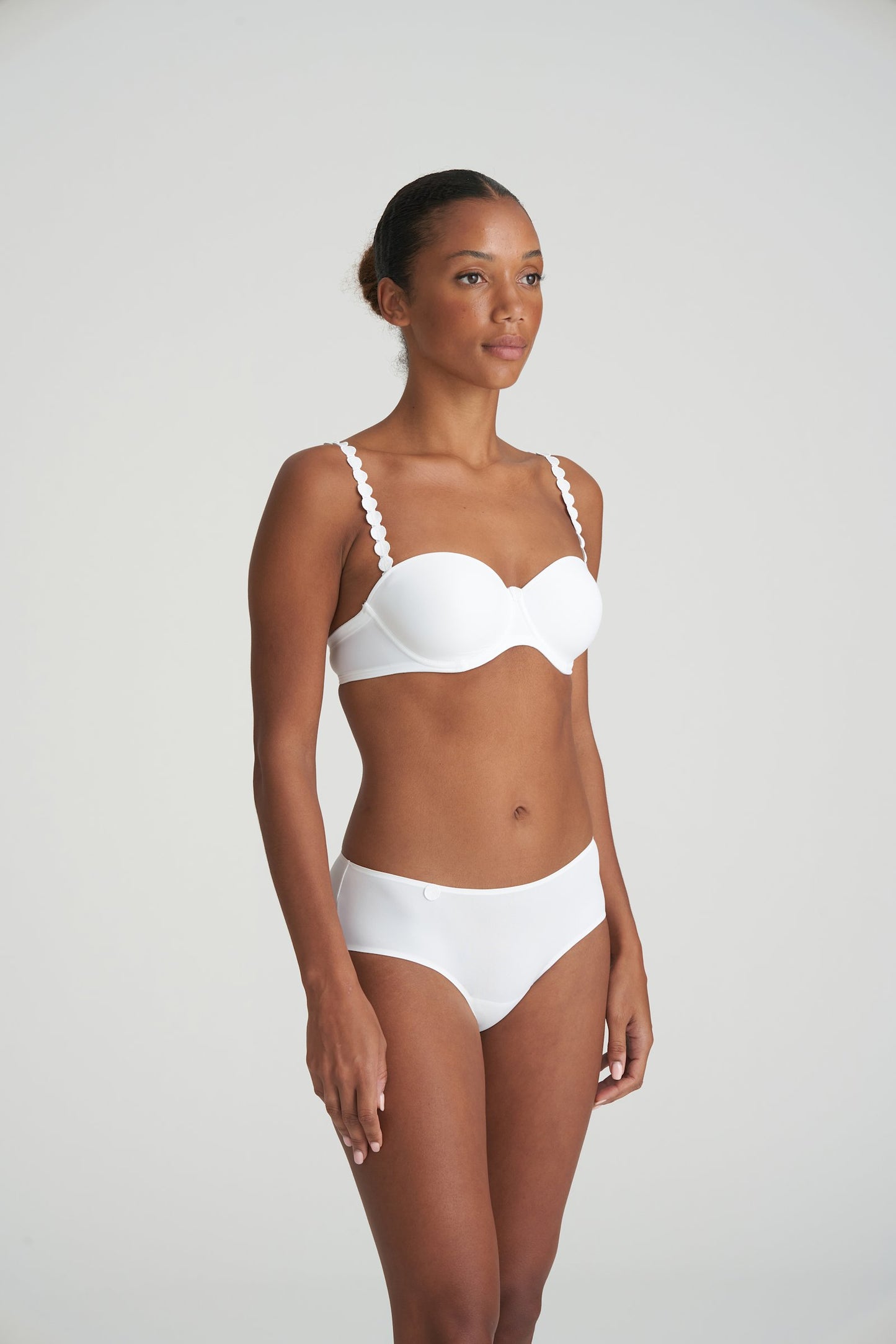Marie Jo Tom Strapless Bra styled on model in White