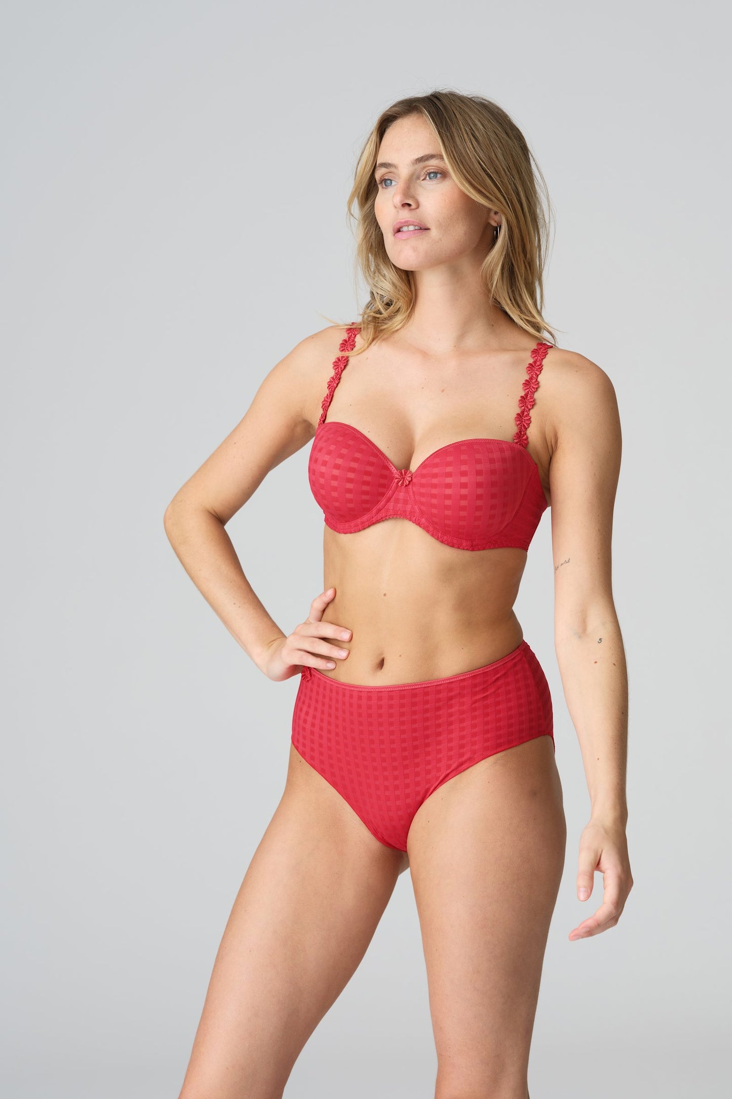 Marie Jo Avero Brief styled on model in Scarlet
