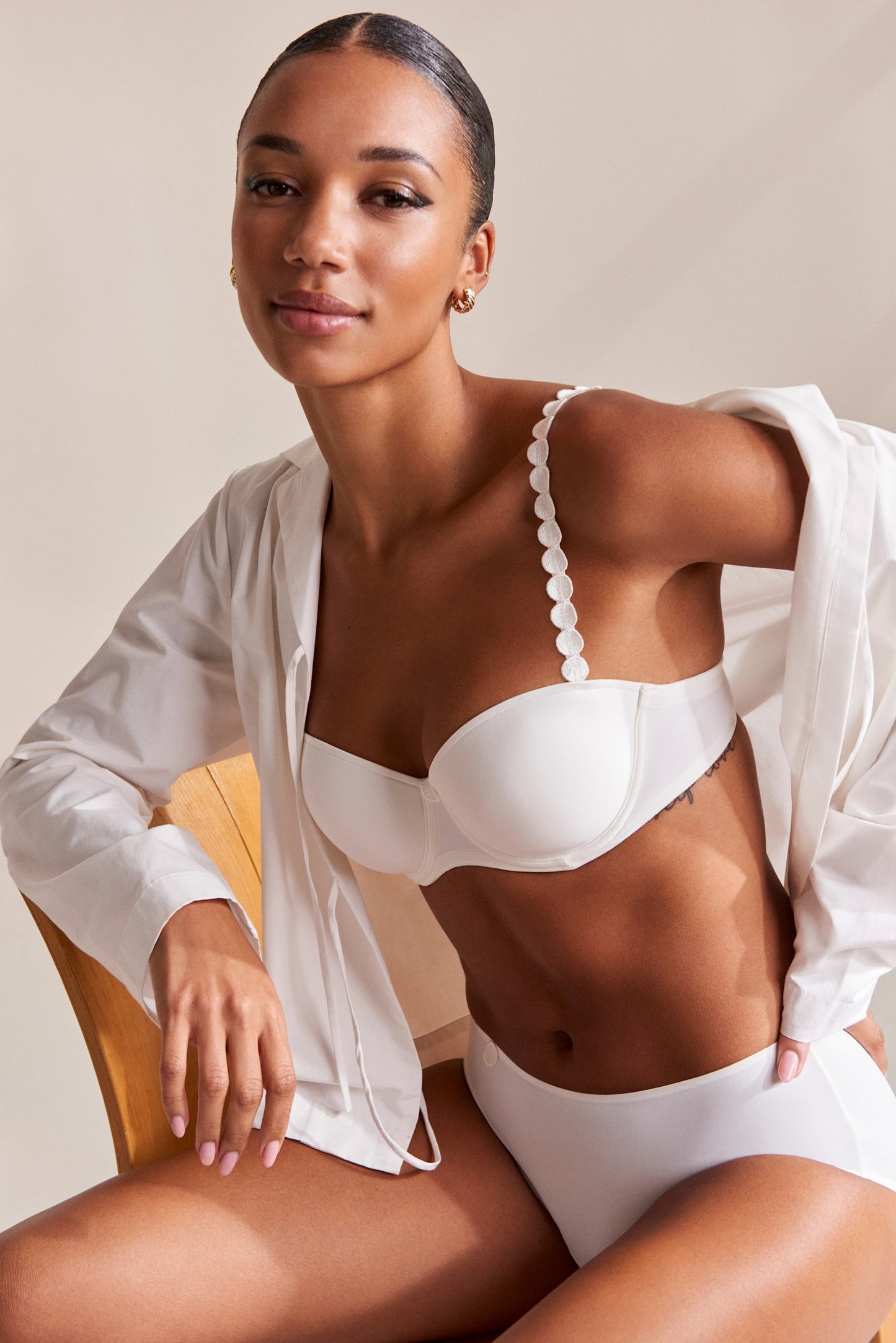 Marie Jo Tom Strapless Bra styled view in Natural