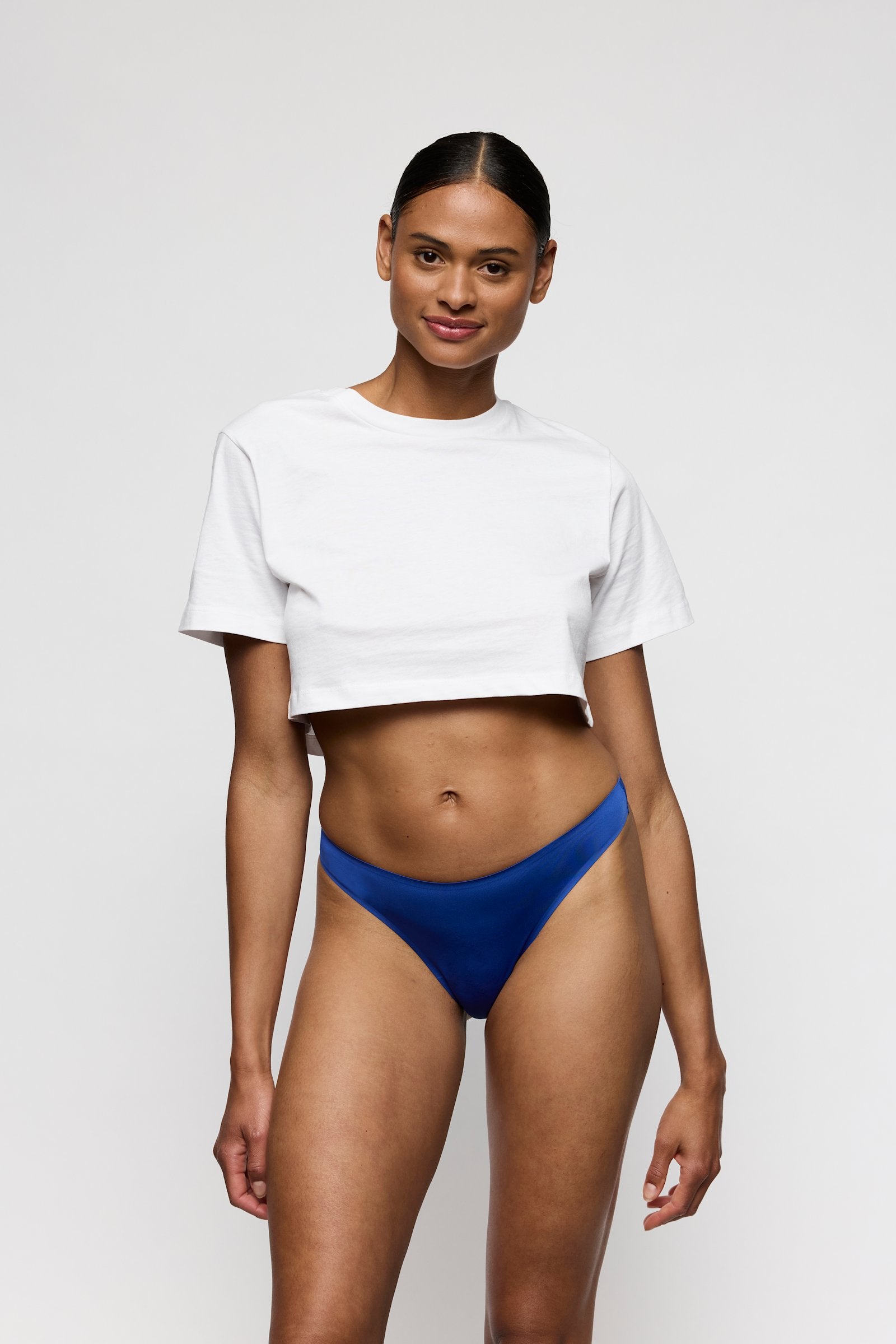 Marie Jo Color Studio Thong styled on model in Stylo Blue