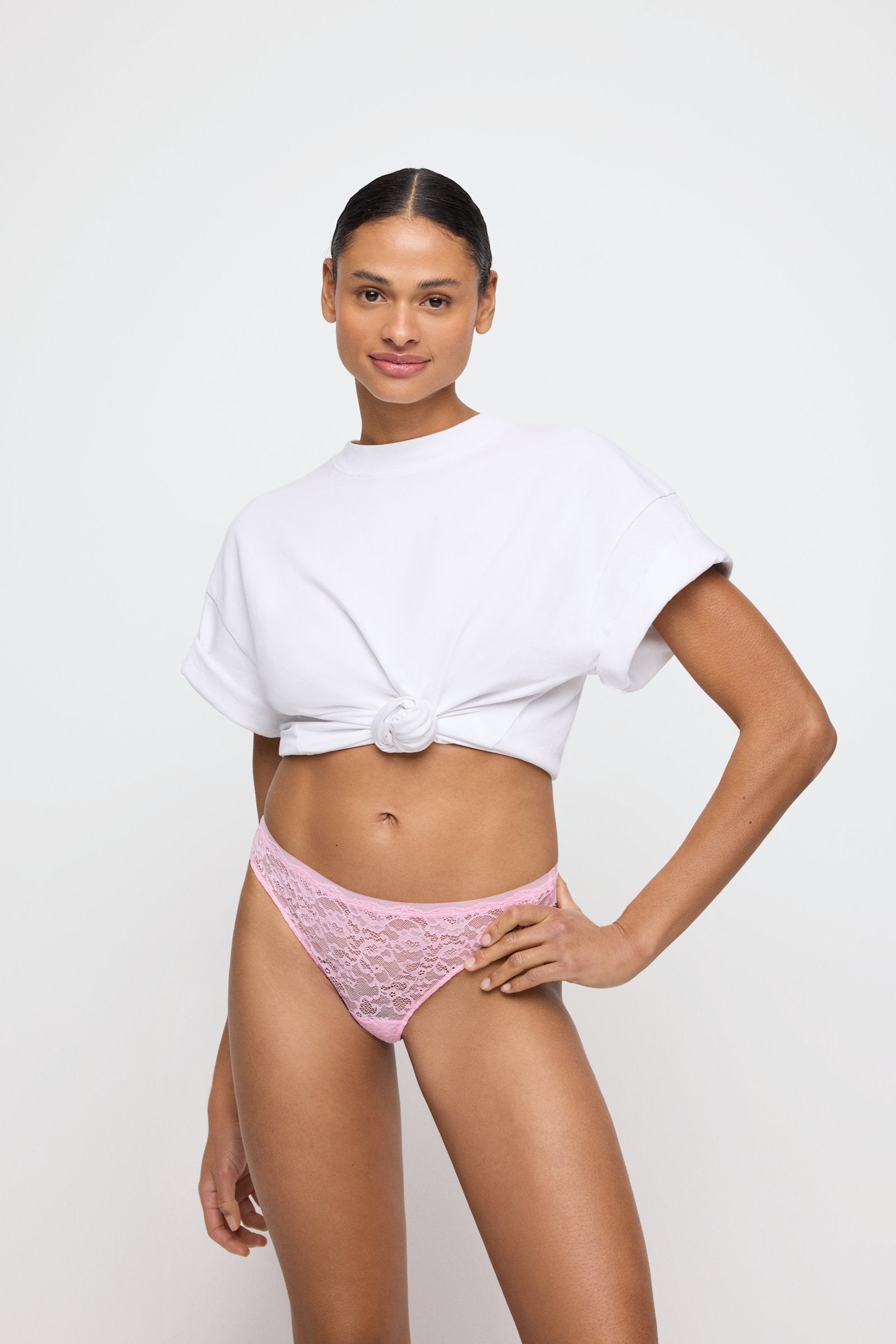 Marie Jo Color Studio Thong styled on model in Lily Rose