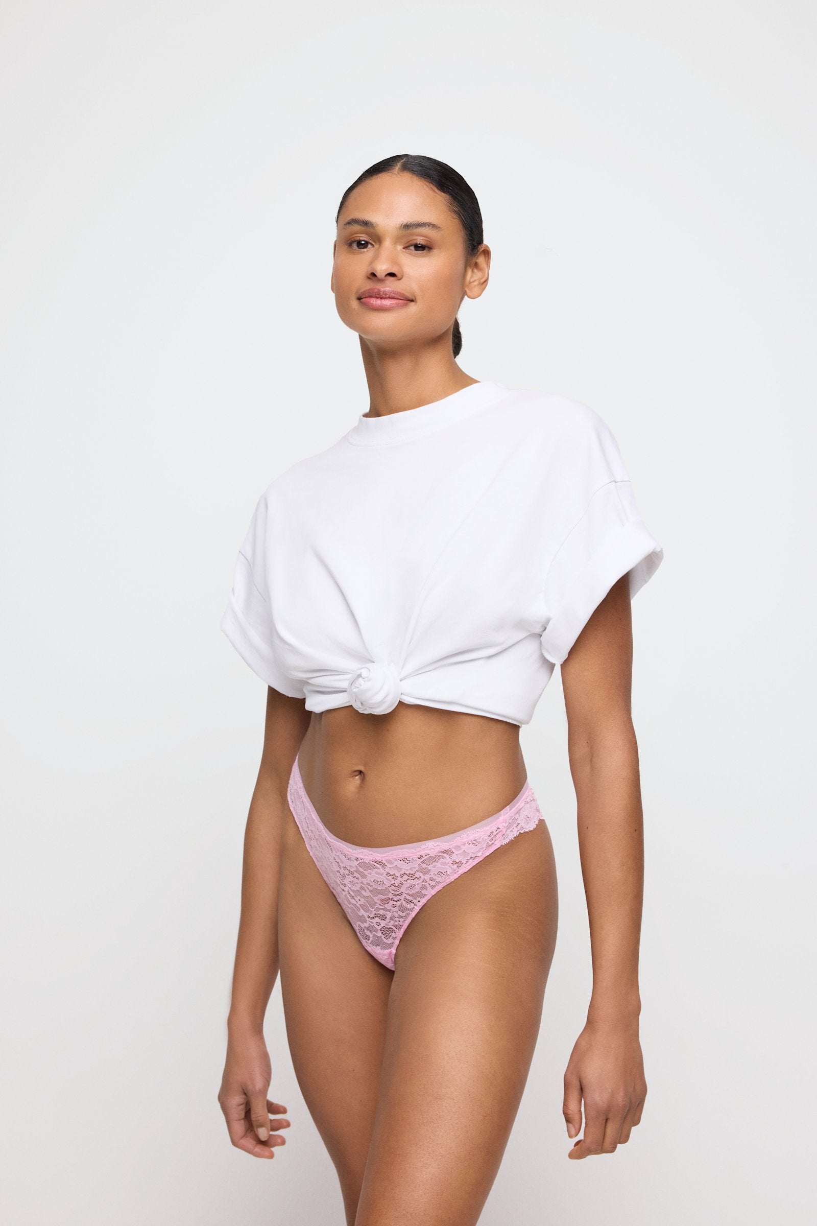 Marie Jo Color Studio Thong styled on model in Lily Rose