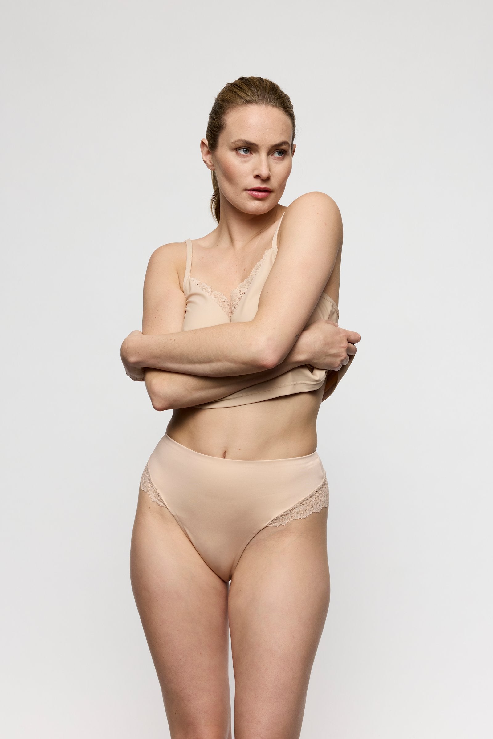 Marie Jo Soft Studio Thong styled on model in Caffé Latte