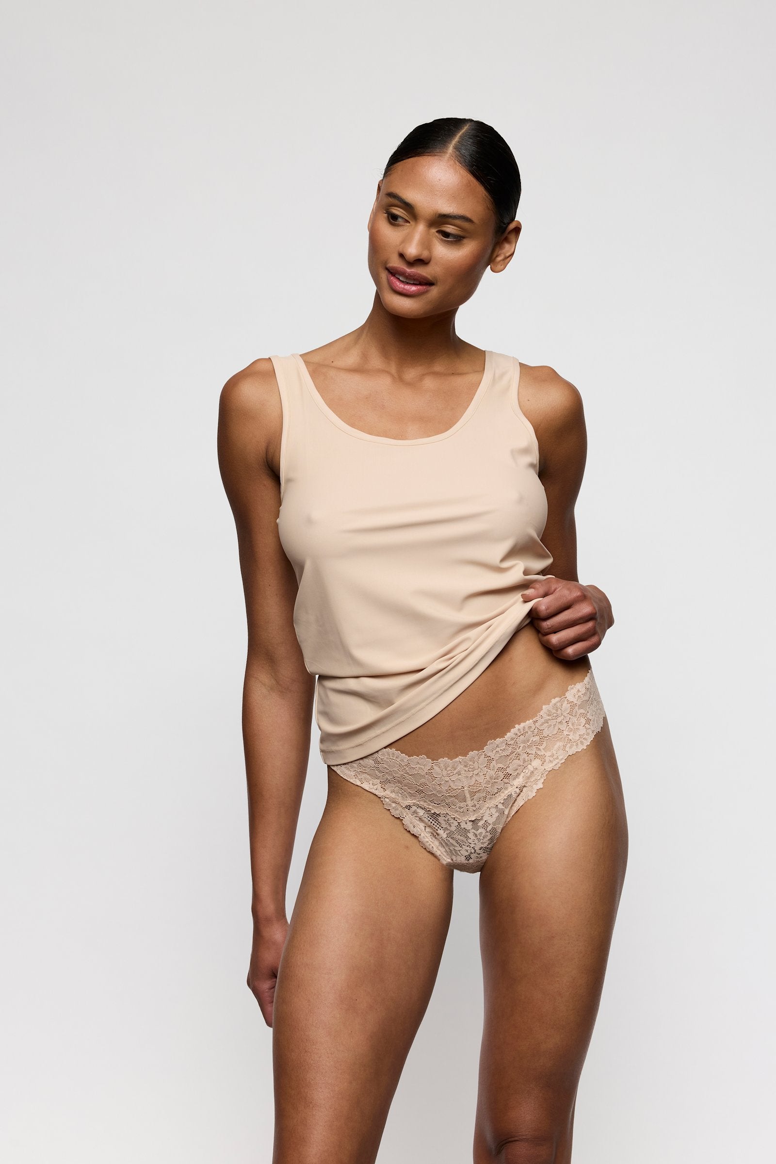 Marie Jo Soft Studio Thong styled on model in Caffé Latte