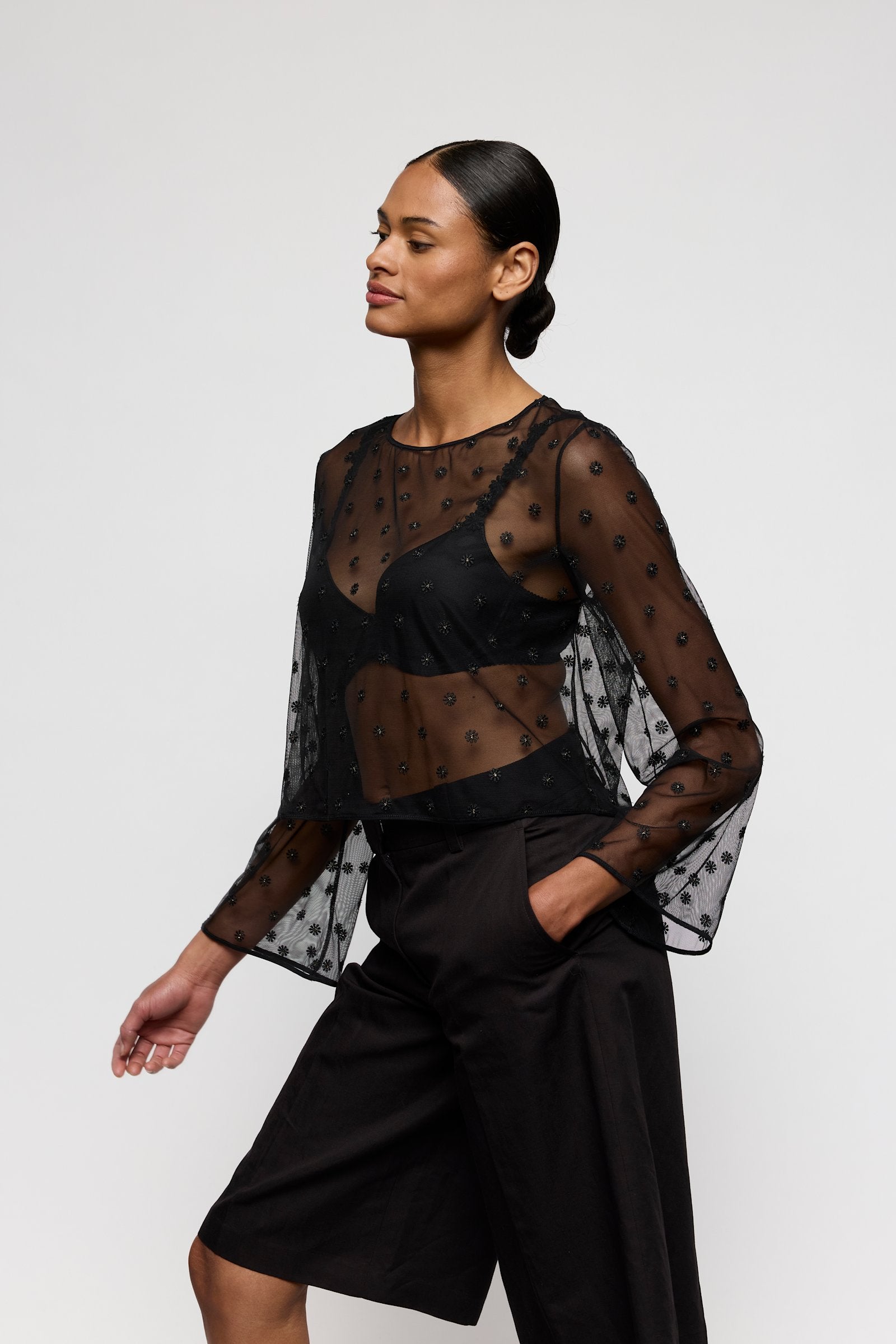 Marie Jo Daisy Bralette Top styled on model in Black