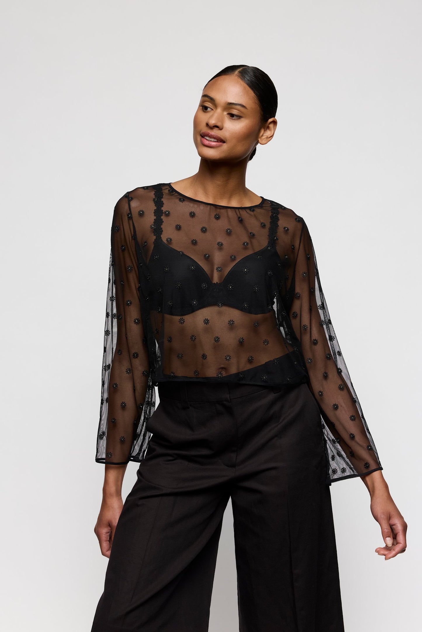 Marie Jo Daisy Bralette Top styled on model in Black