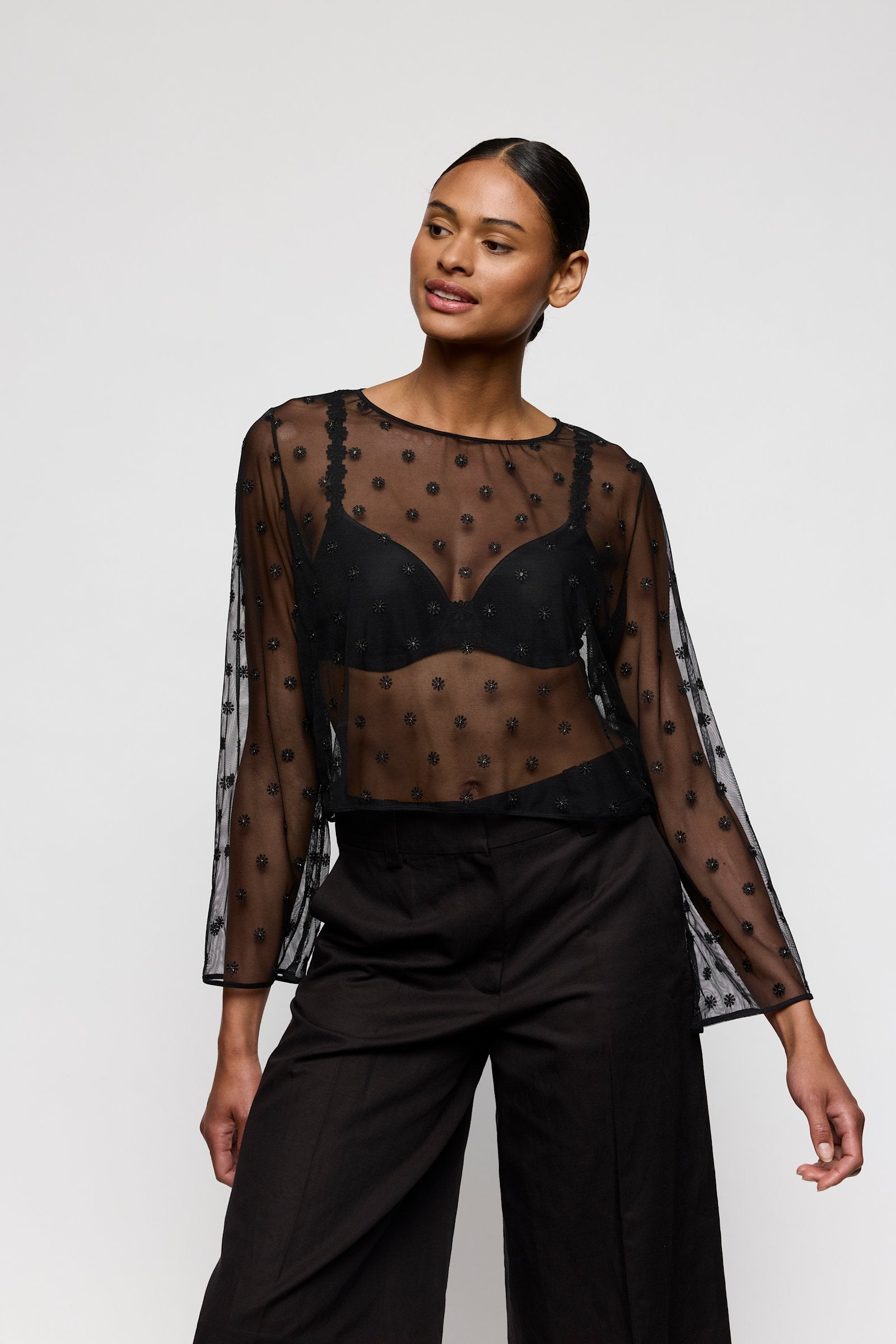 Marie Jo Daisy Bralette Top styled on model in Black