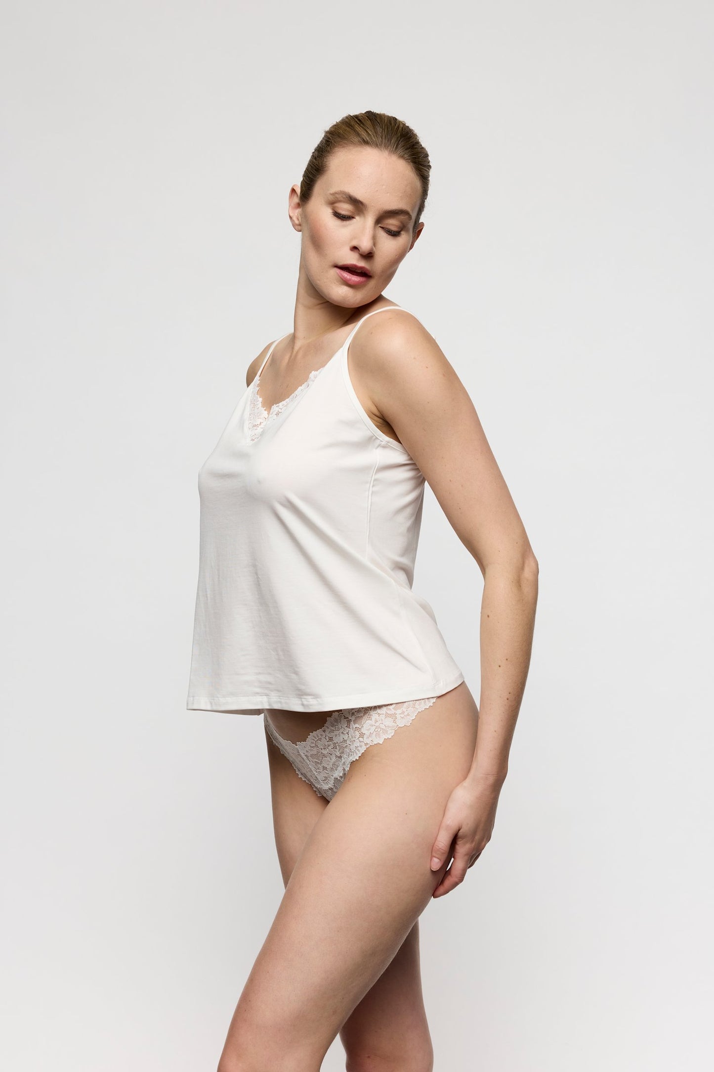 Marie Jo Soft Studio Bralette Top styled on model in Natural